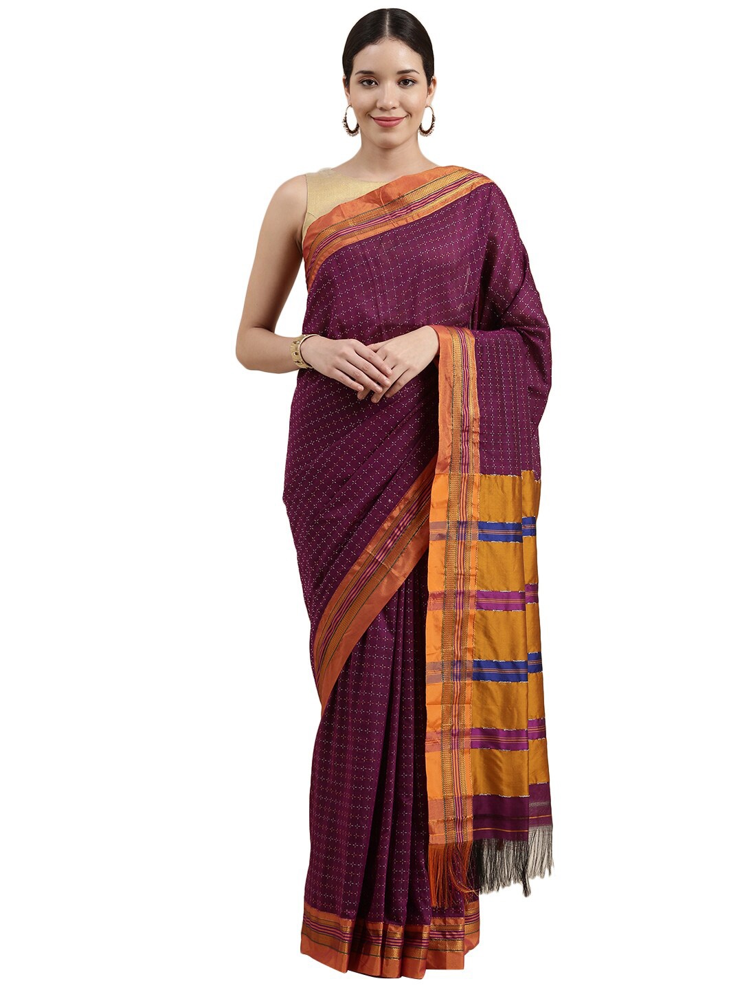 

KALINI Zari Silk Cotton Venkatgiri Saree, Magenta
