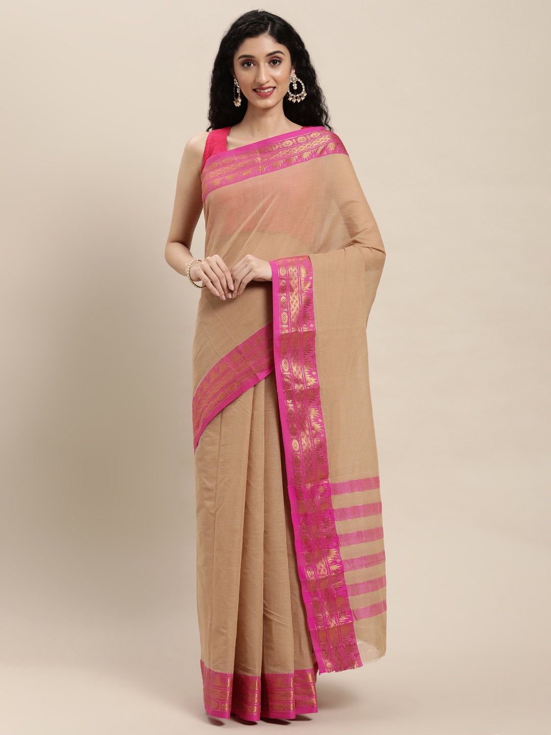 

KALINI Zari Pure Cotton Venkatgiri Saree, Beige