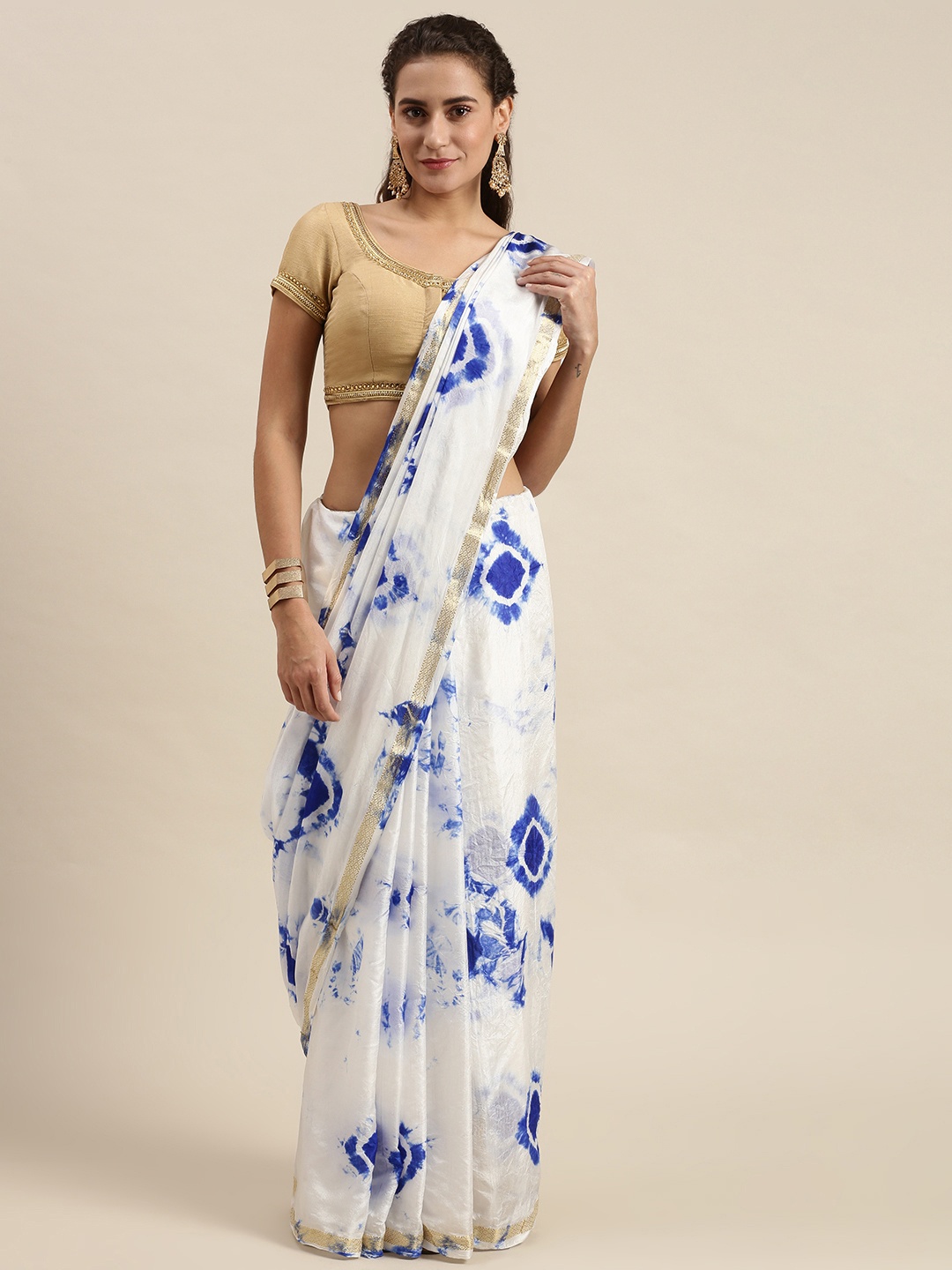 

KALINI Tie and Dye Zari Art Silk Bandhani Saree, Purple