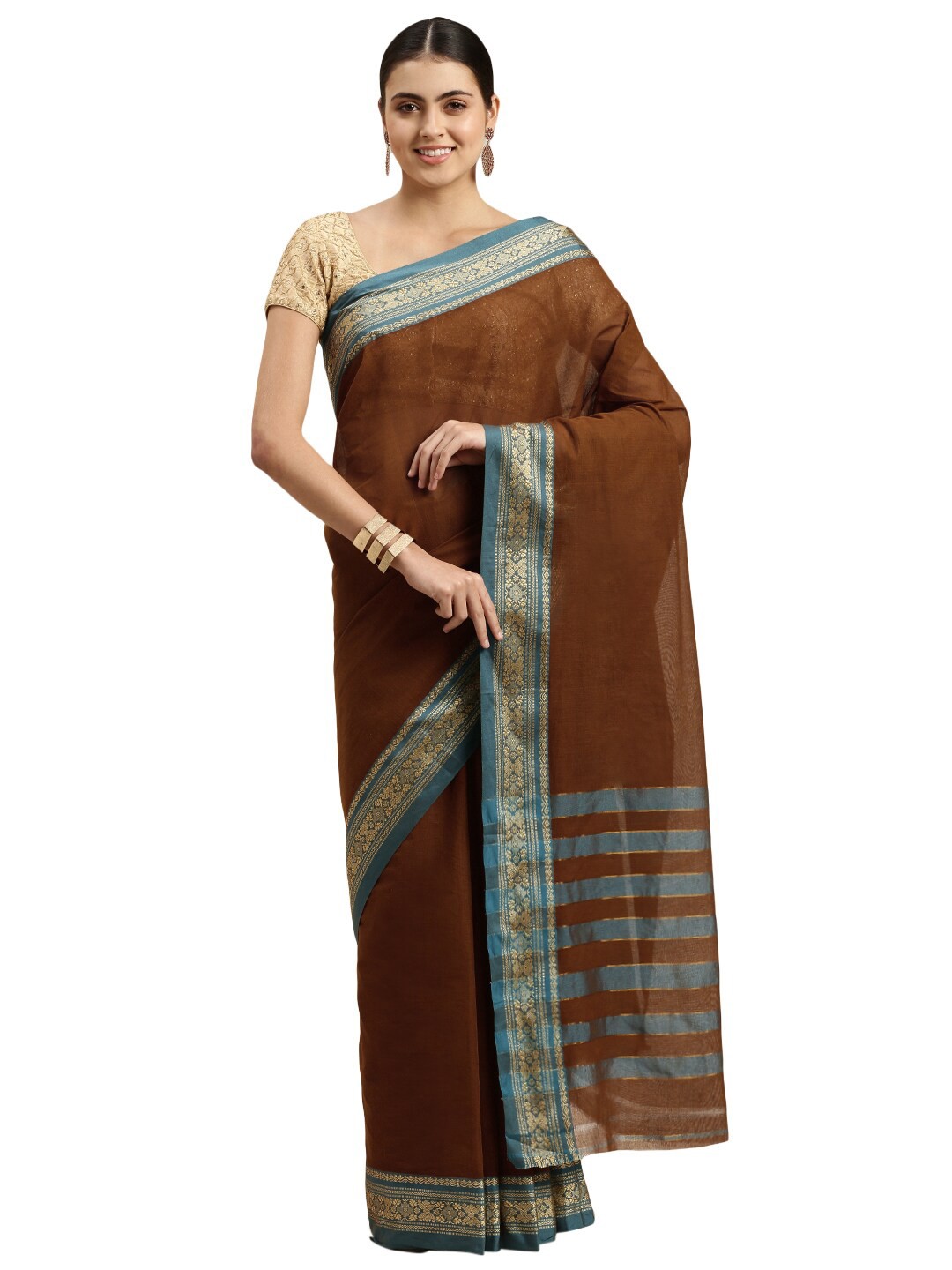 

KALINI Zari Pure Cotton Venkatgiri Saree, Mustard