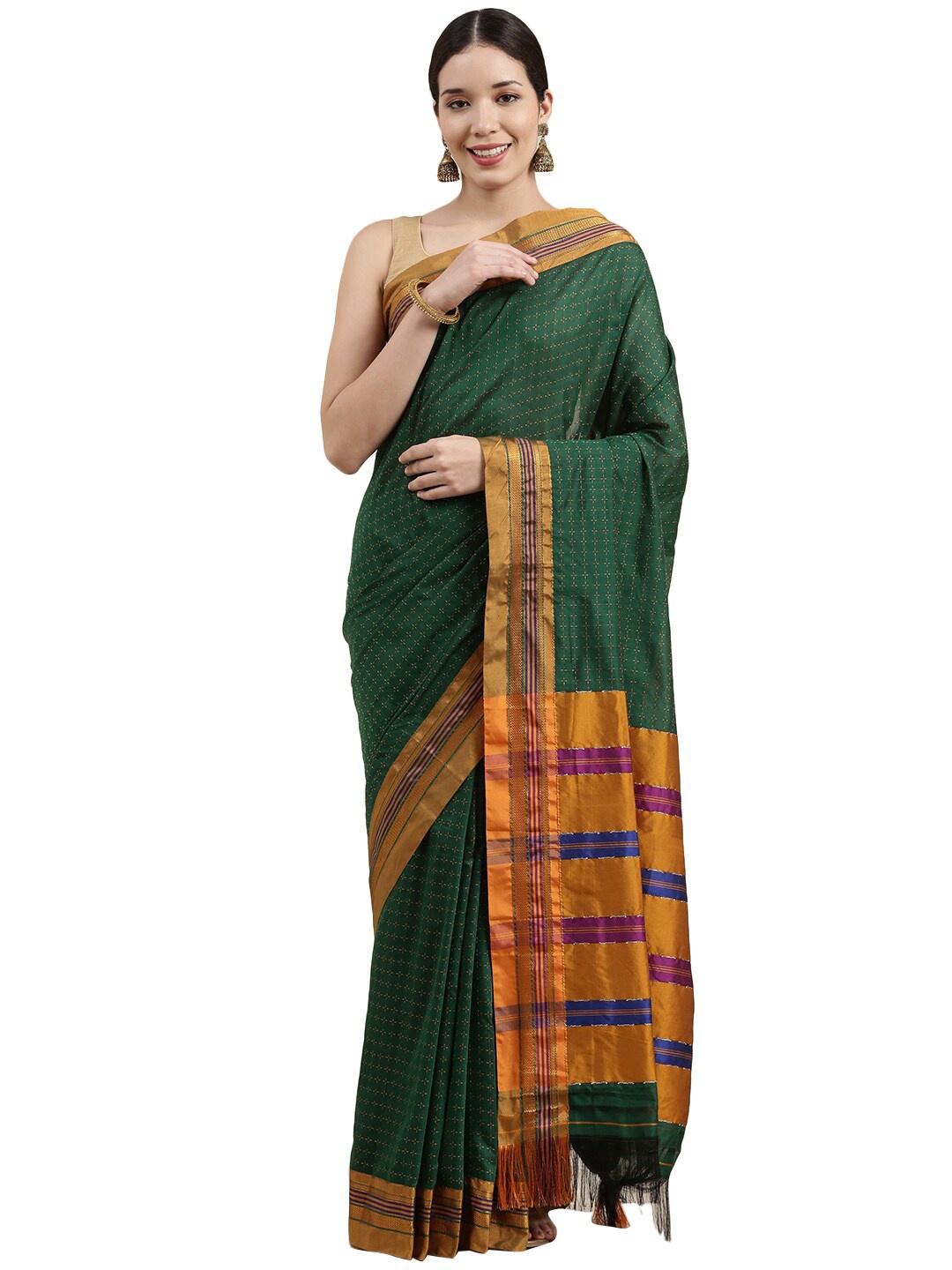 

KALINI Zari Silk Cotton Venkatgiri Saree, Olive