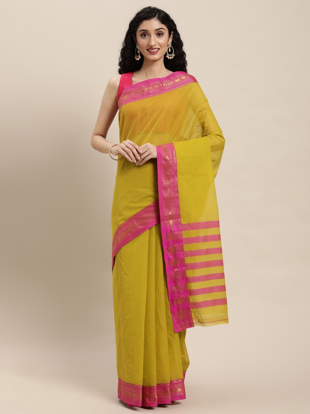 

KALINI Zari Pure Cotton Venkatgiri Saree, Green
