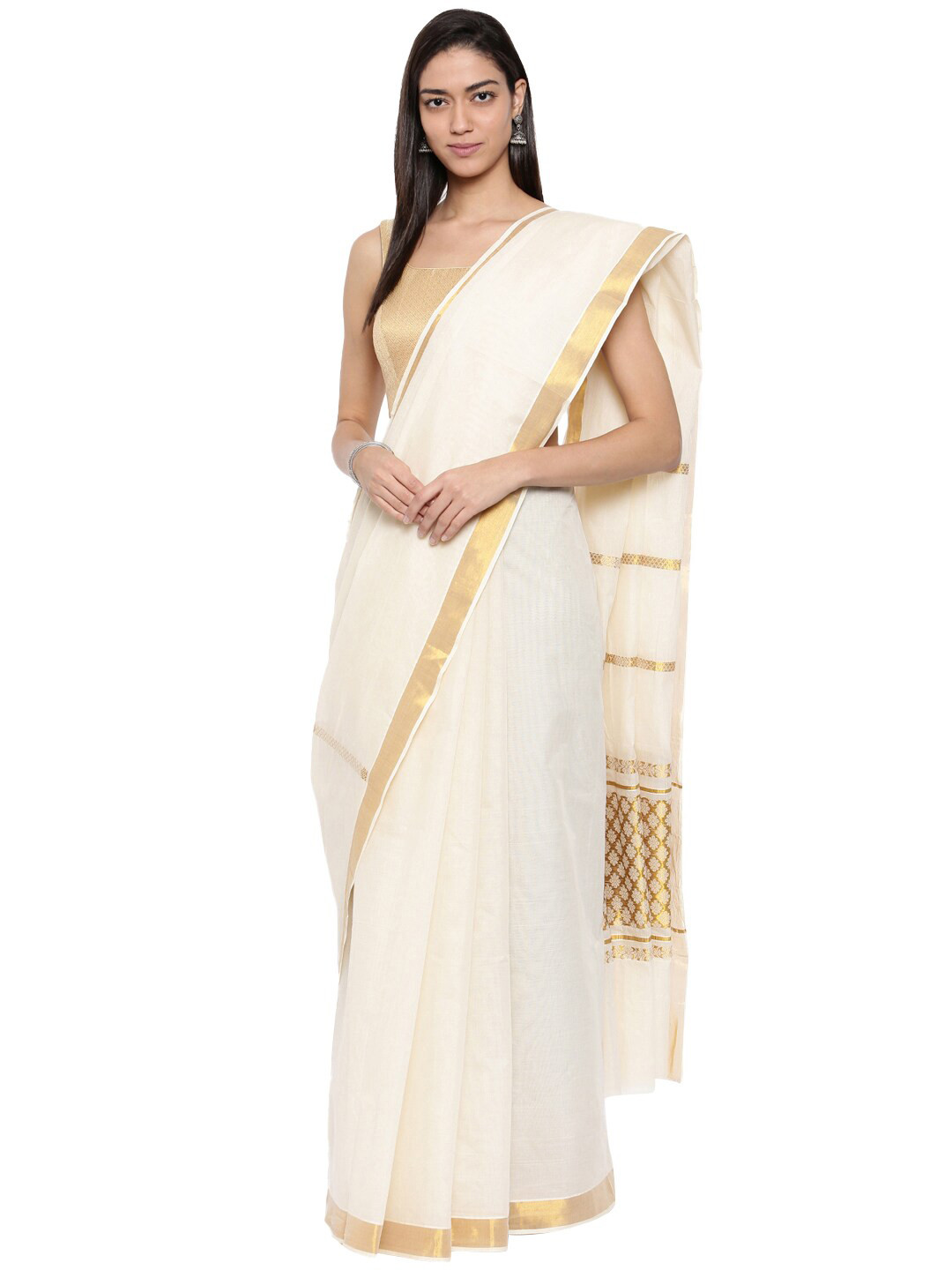 

KALINI Zari Pure Cotton Kasavu Saree, White
