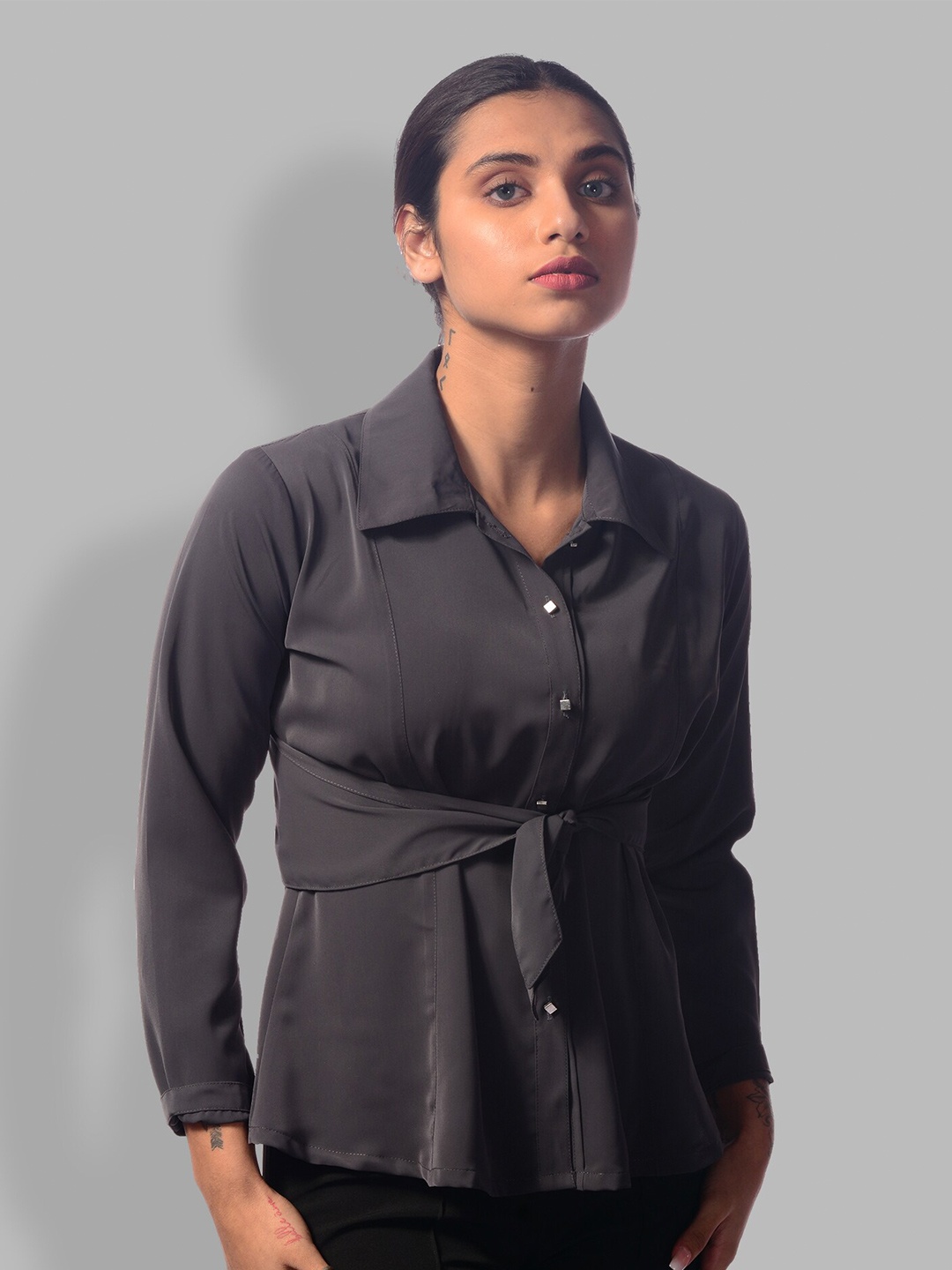 

MODWEE Crepe Shirt Style Top, Grey