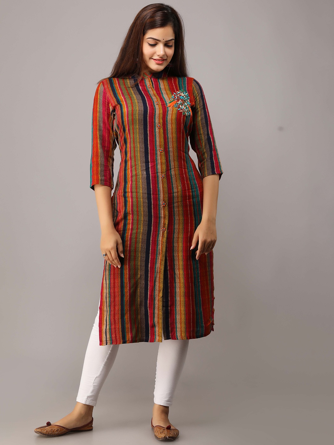 

KALINI Women Striped Thread Work Kurta, Navy blue