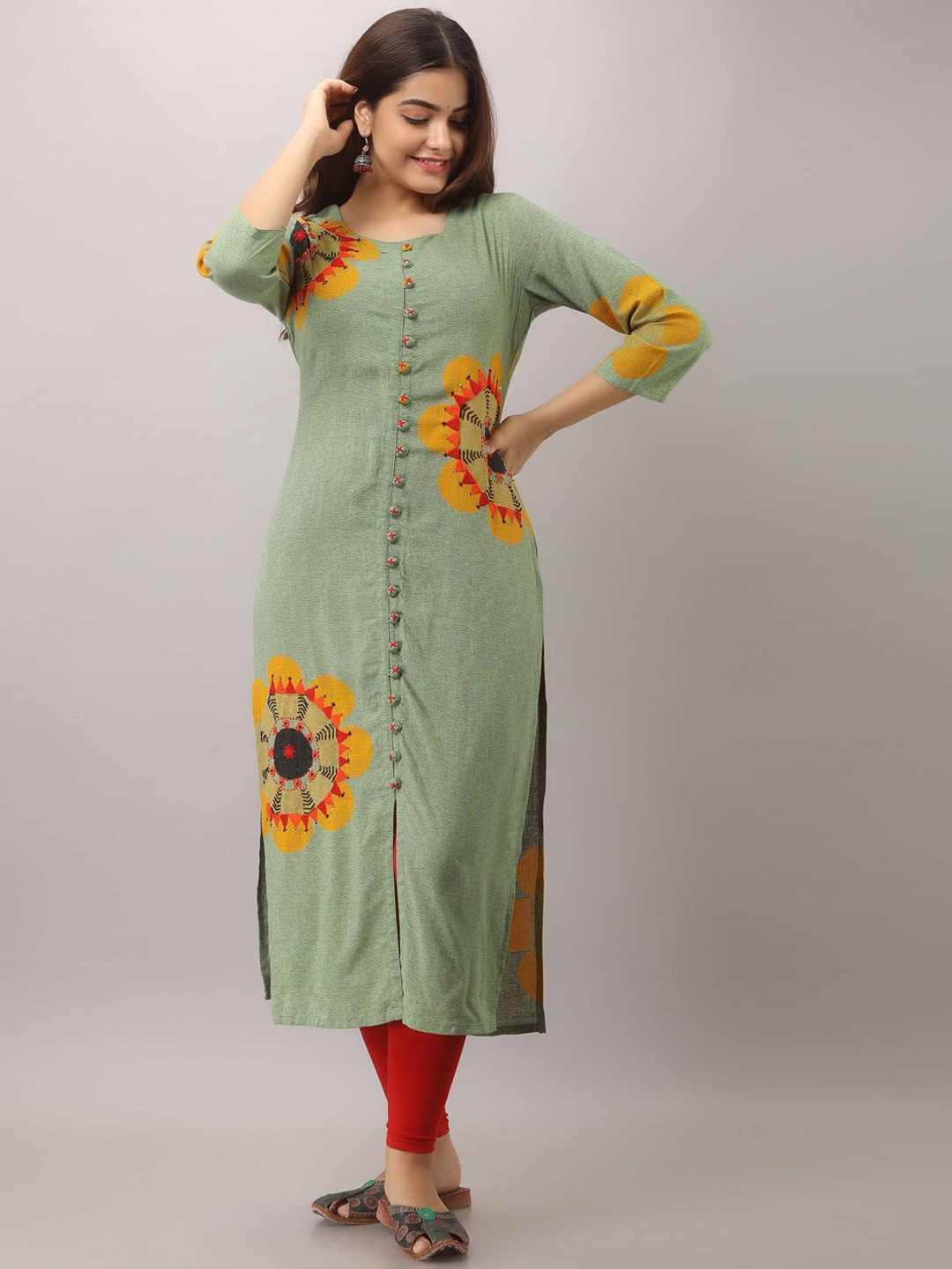 

KALINI Women Floral Printed Kurta, Green