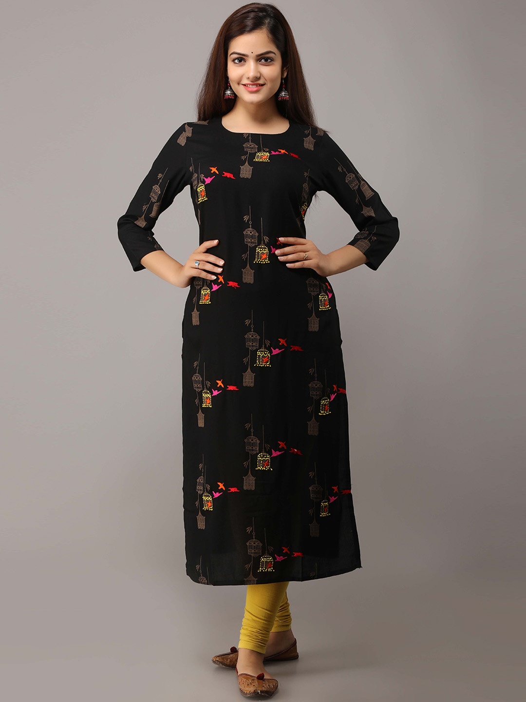 KALINI Women Floral Printed Kurta, Black