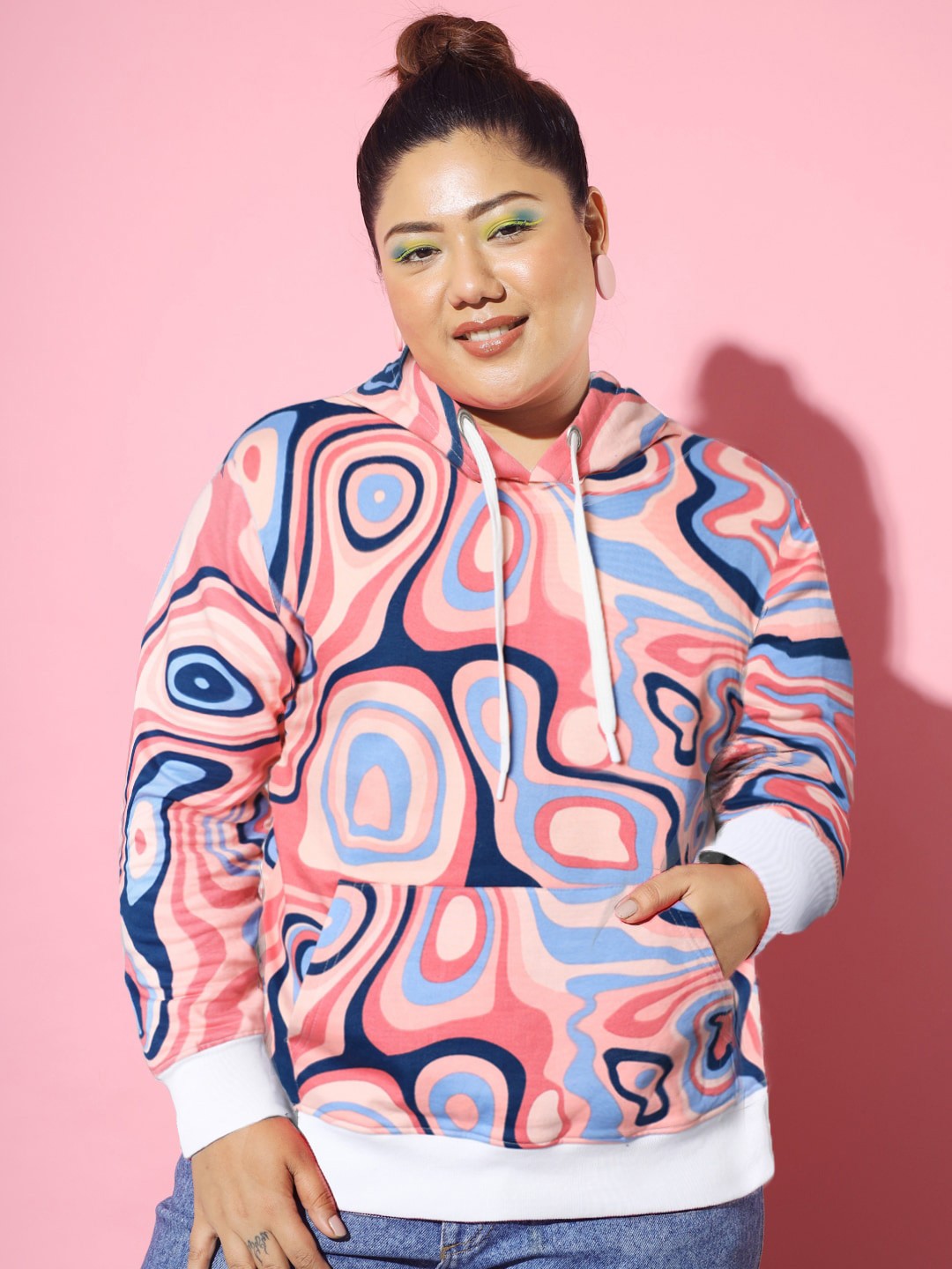 

BEYOUND SIZE - THE DRY STATE Women Plus Size Printed Hooded Fleece Sweatshirt, Pink