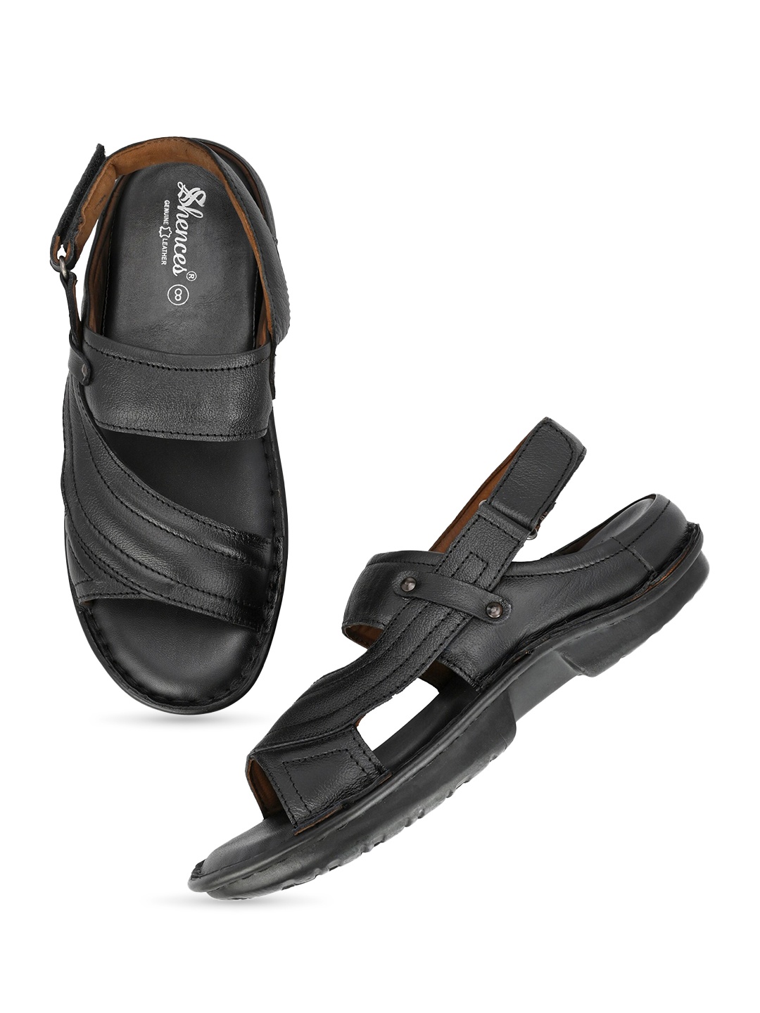 

SHENCES Men Leather Comfort Sandals, Black
