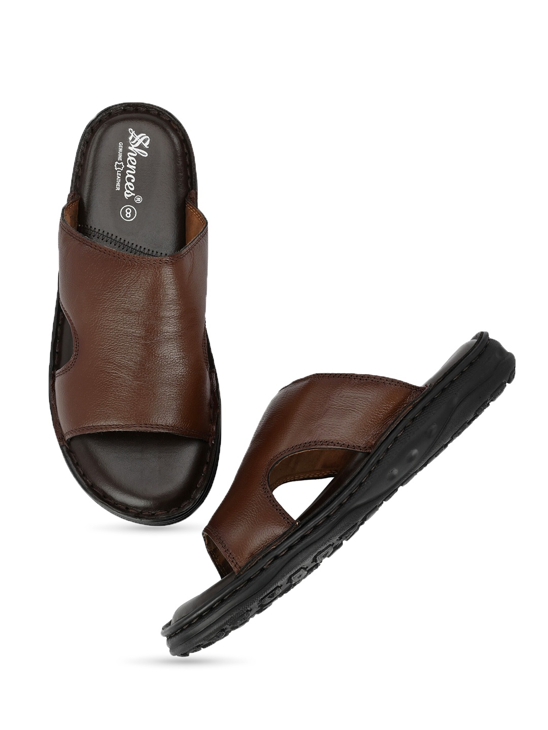 

SHENCES Men Leather Comfort Sandals, Brown
