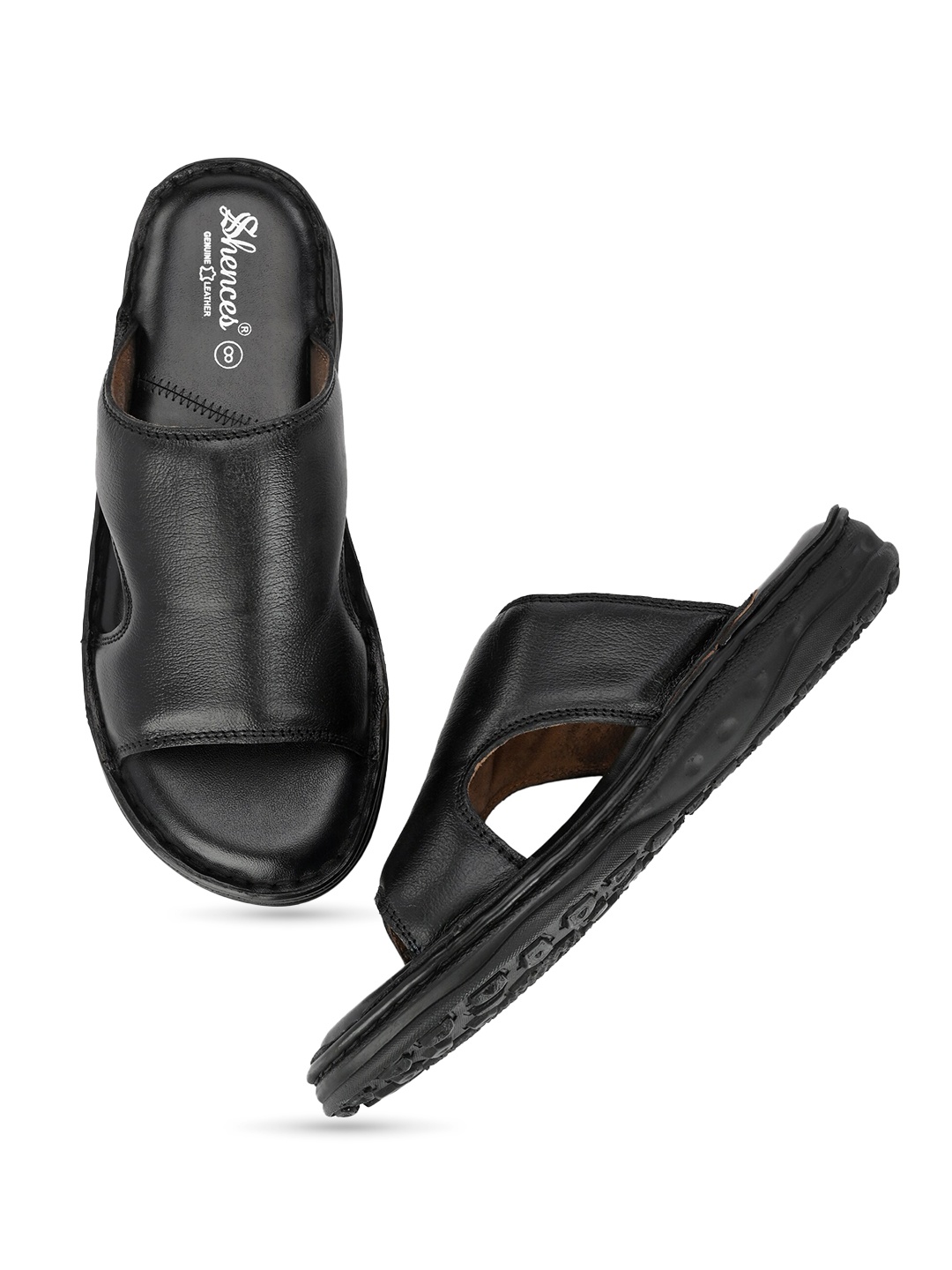 

SHENCES Men Leather Comfort Sandals, Black