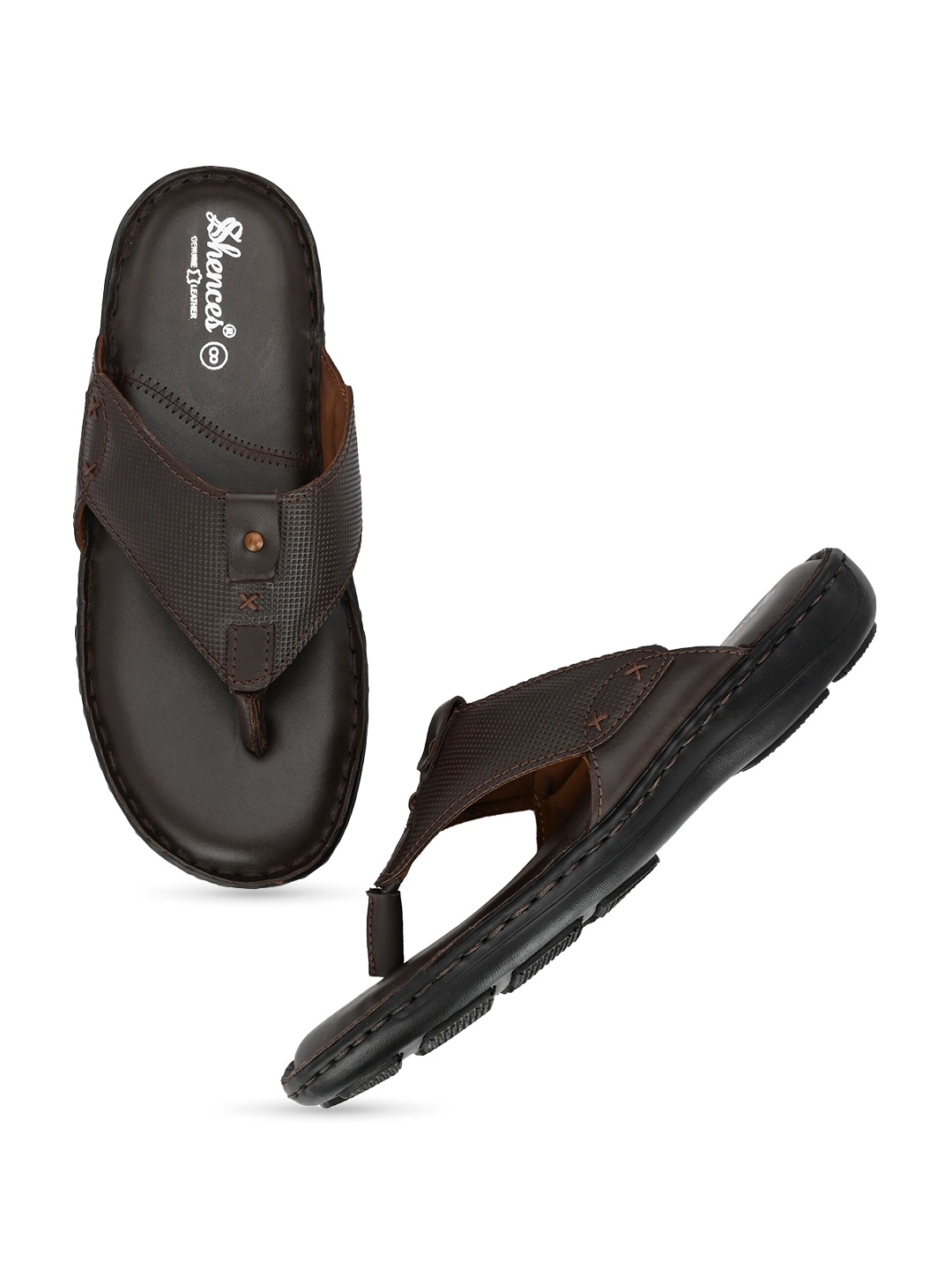 

SHENCES Men Leather Comfort Sandals, Brown
