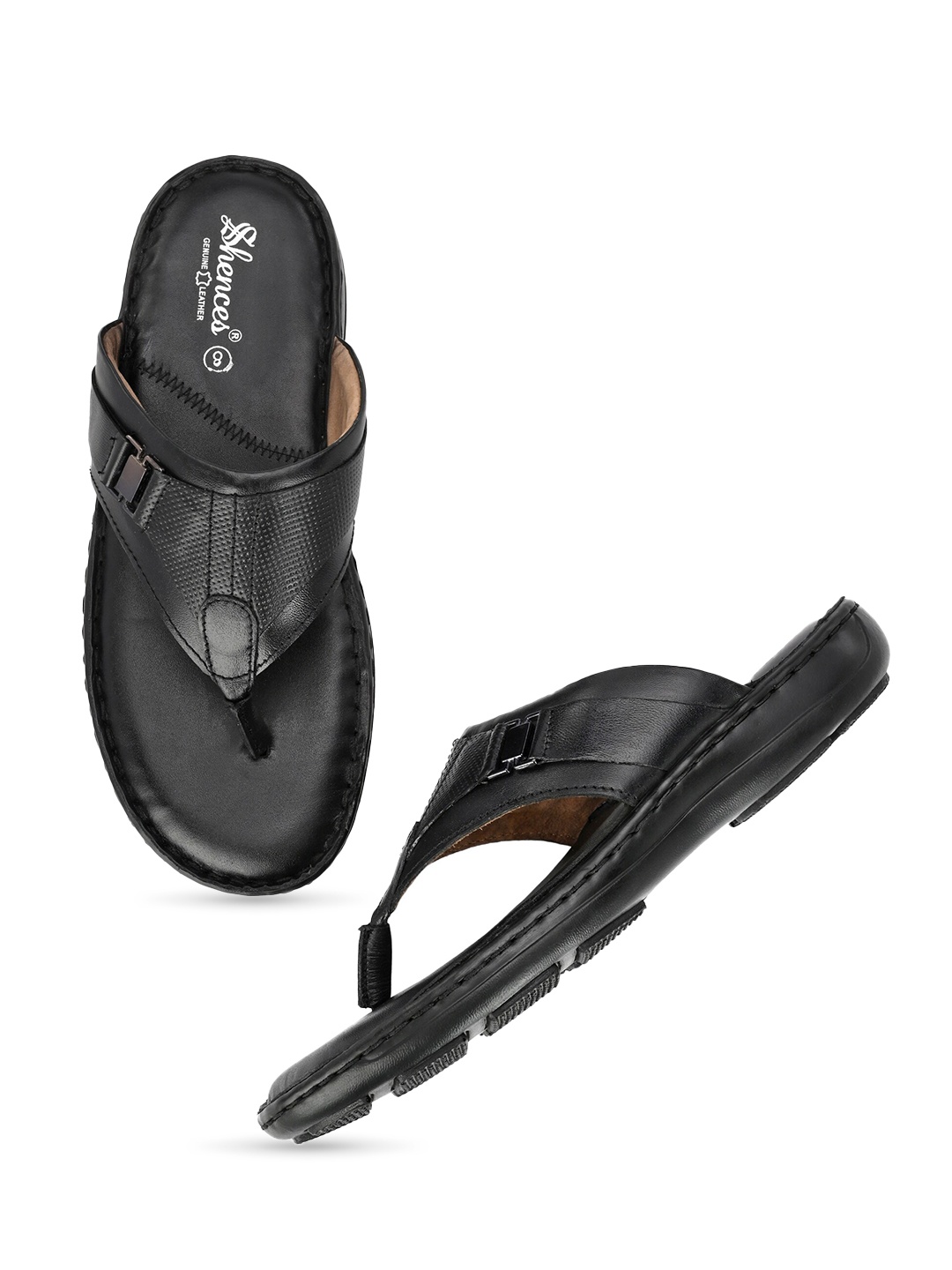 

SHENCES Men Leather Comfort Sandals, Black