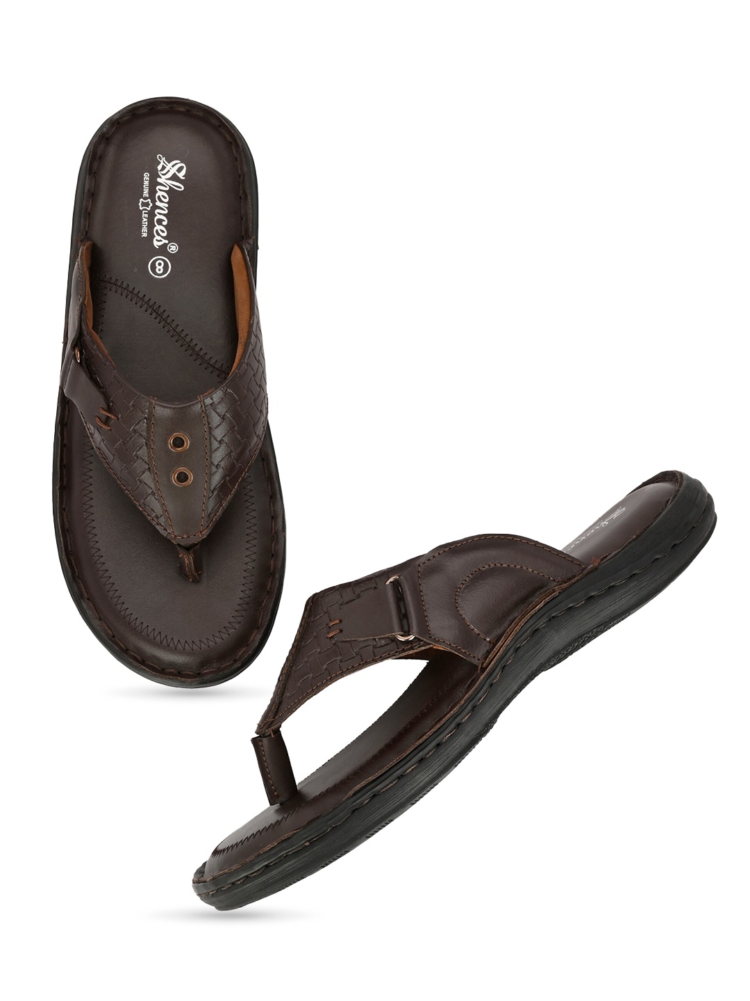 

SHENCES Men Leather Comfort Sandals, Brown