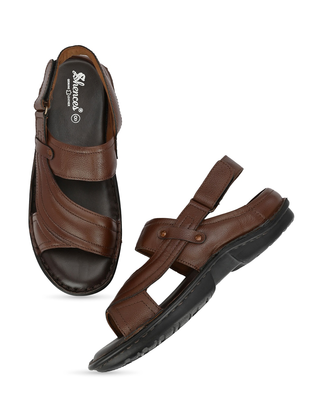 

SHENCES Men Leather Comfort Sandals, Brown