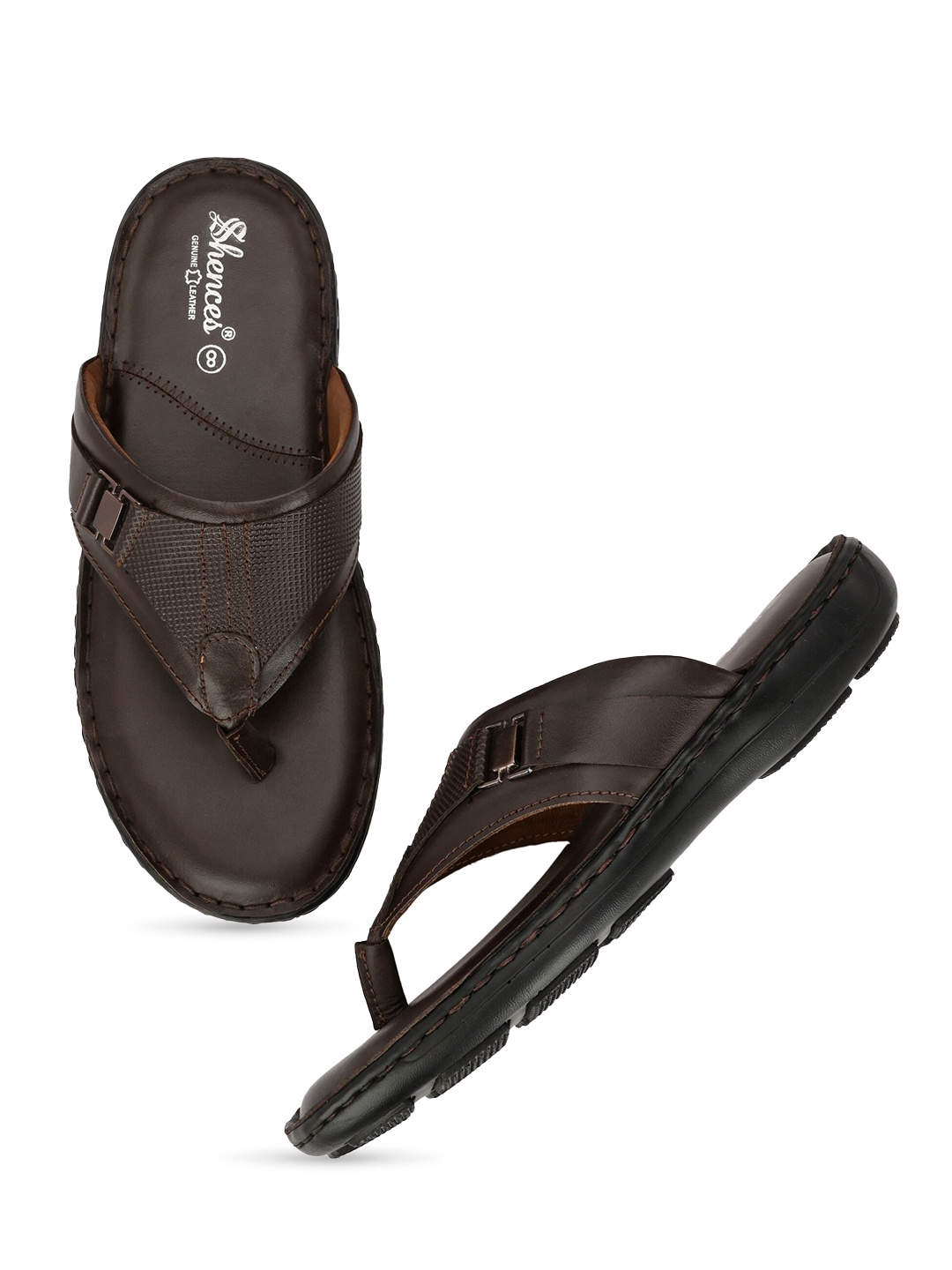

SHENCES Men Leather Comfort Sandals, Brown