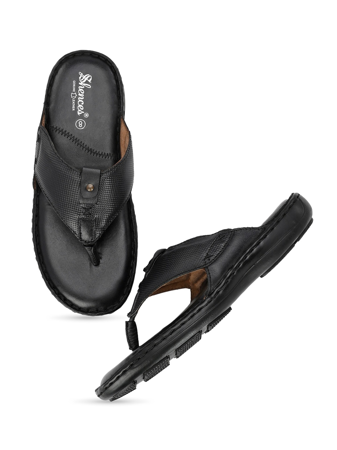 

SHENCES Men Leather Comfort Sandals, Black