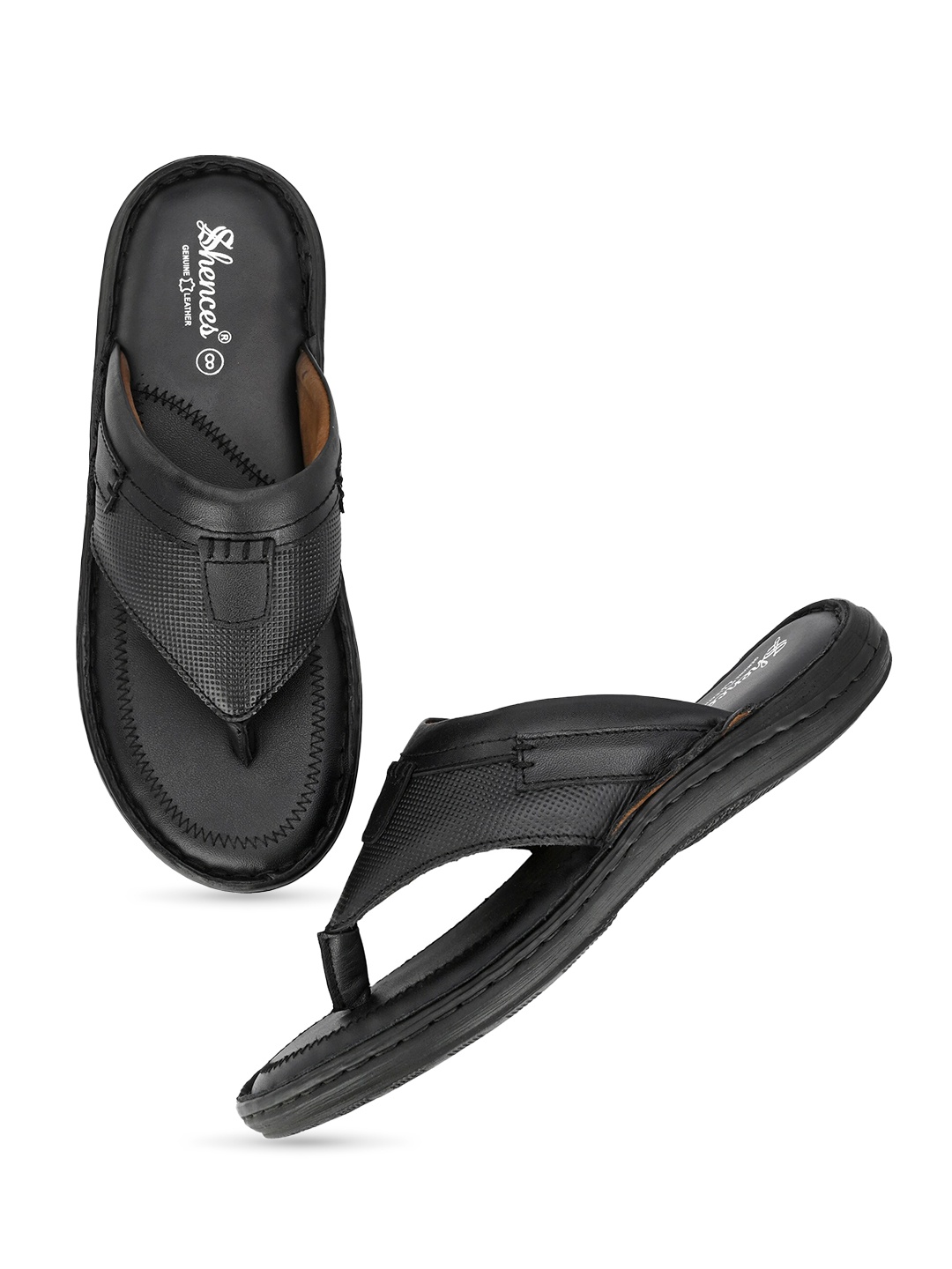 

SHENCES Men Leather Comfort Sandals, Black
