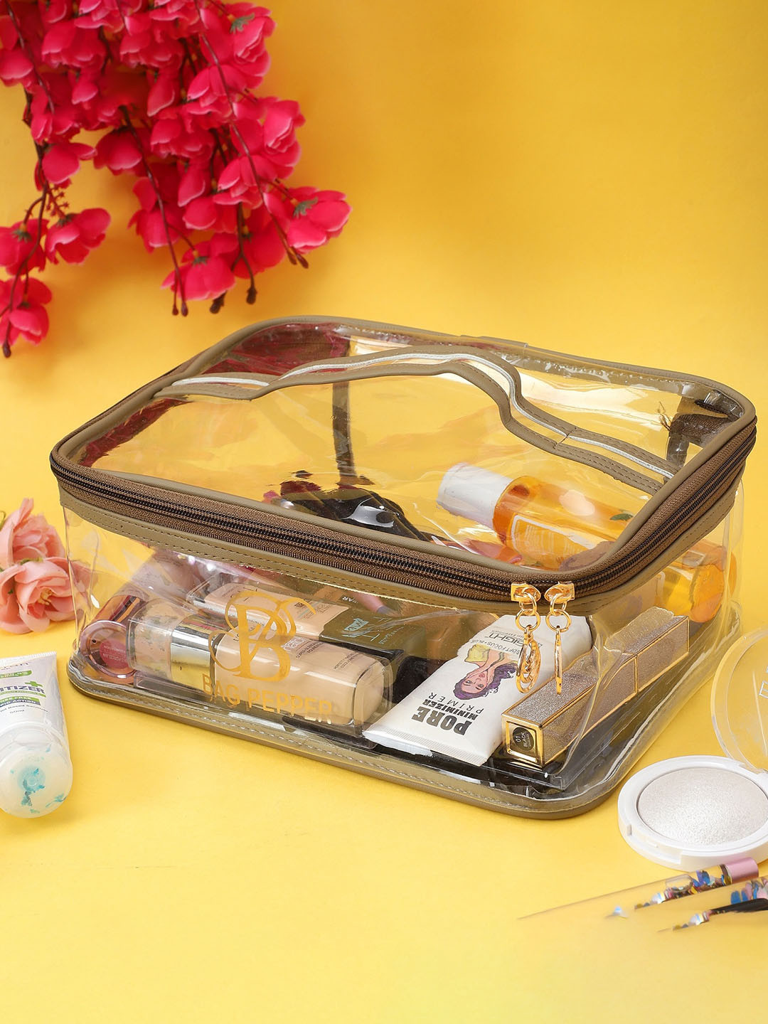 

Bag Pepper PVC Makeup Toiletry Kit Travel Pouch, Brown