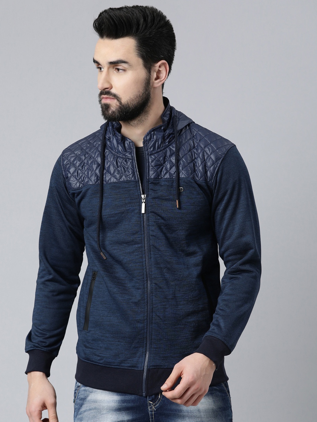 DIXCY SCOTT MAXIMUS Men Geometric Cotton Lightweight Bomber Jacket, Navy blue