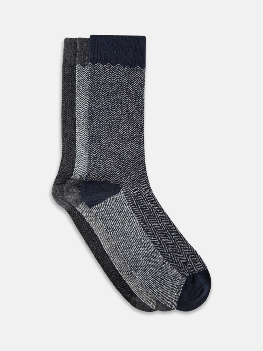 BYFORD by Pantaloons Men Pack Of 3 Patterned Calf-Length Socks, Grey