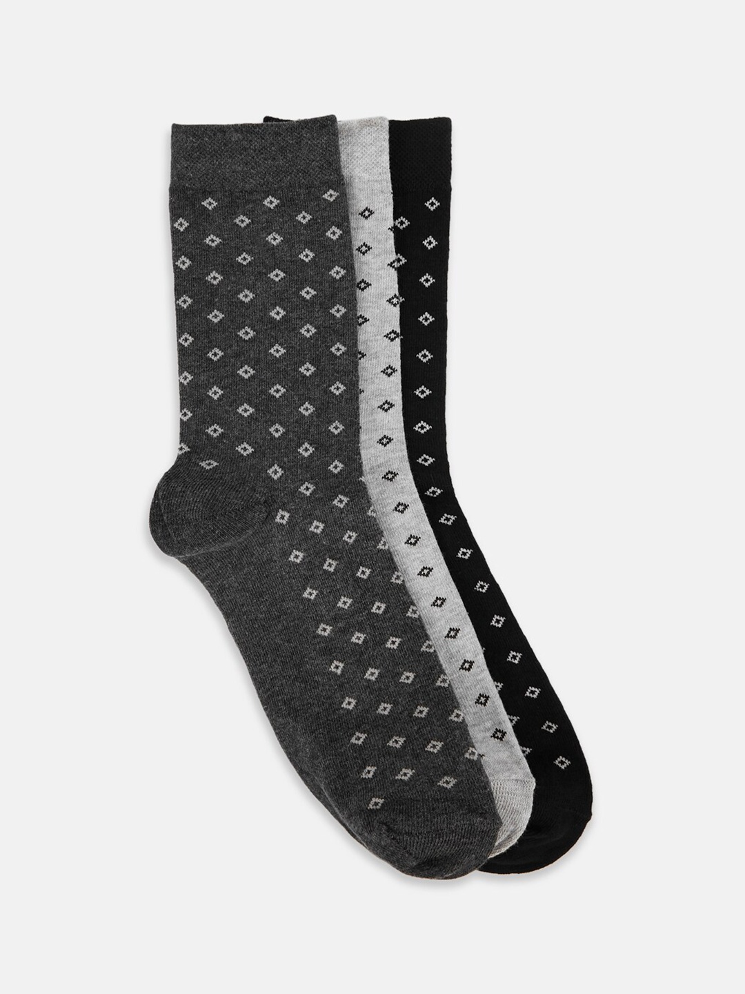 

BYFORD by Pantaloons Men Pack Of 3 Patterned Calf-Length Socks, Black