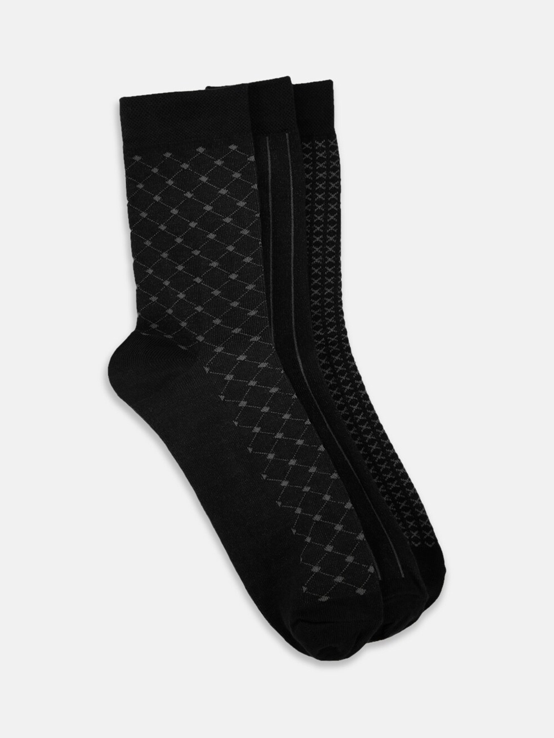 

BYFORD by Pantaloons Men Set Of 3 Assorted Calf-Length Socks, Black