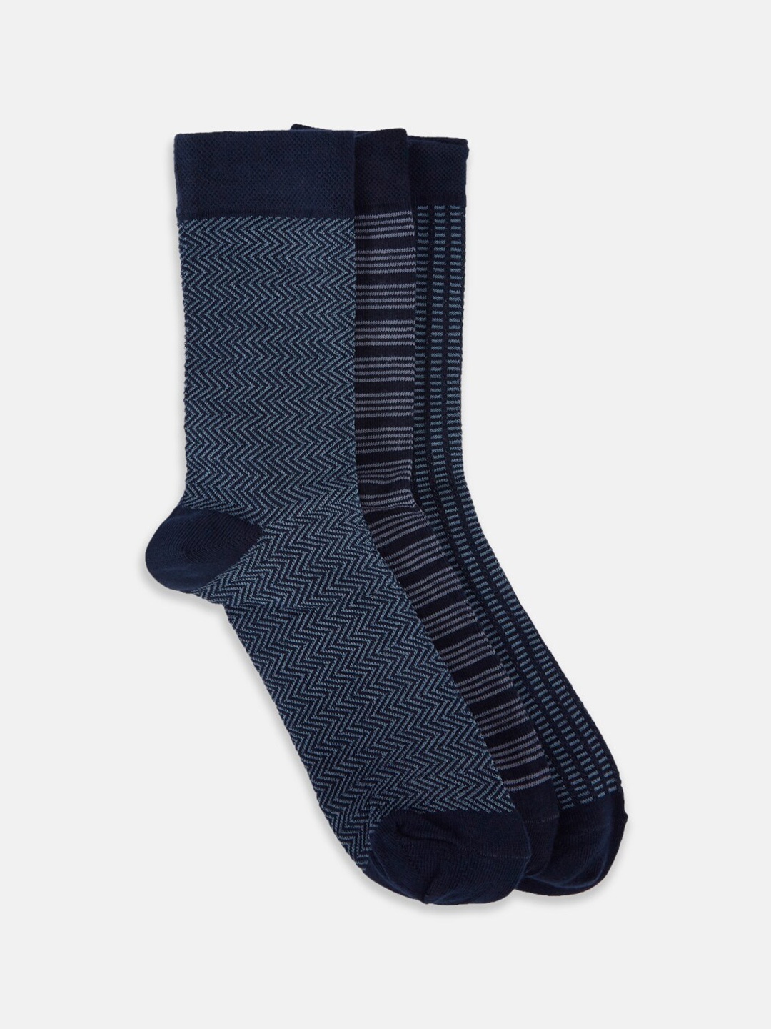 

BYFORD by Pantaloons Men Pack Of 3 Patterned Calf Length Socks, Navy blue