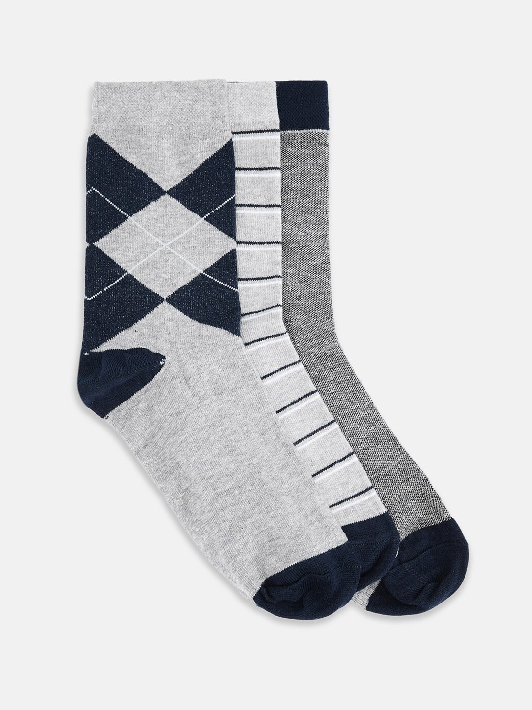 

BYFORD by Pantaloons Men Pack Of 3 Patterned Cotton Ankle-Length Socks, Grey