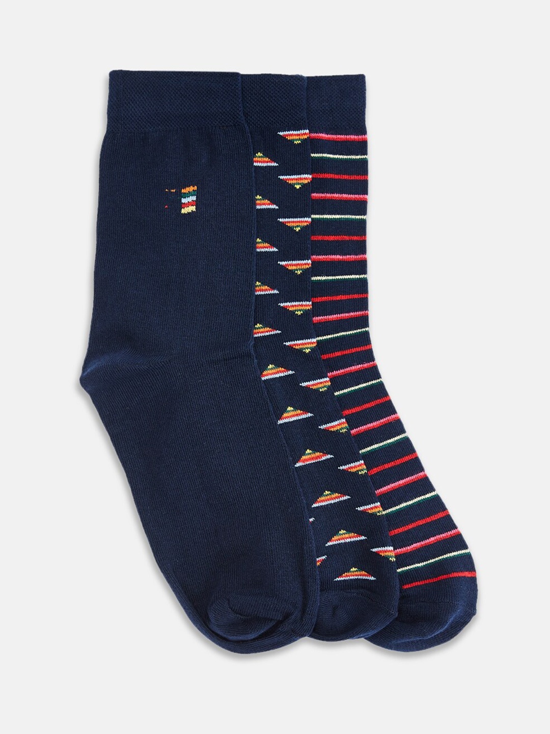 

BYFORD by Pantaloons Men Pack Of 3 Striped Calf-Length Socks, Navy blue