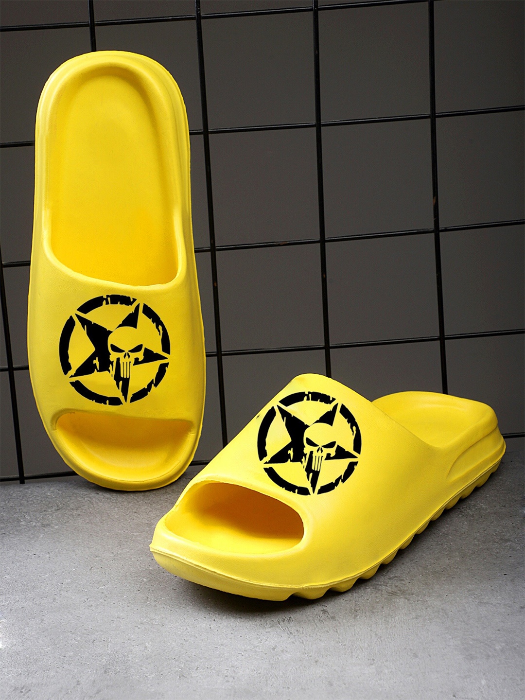 

Pampy Angel Men Printed Rubber Sliders, Yellow