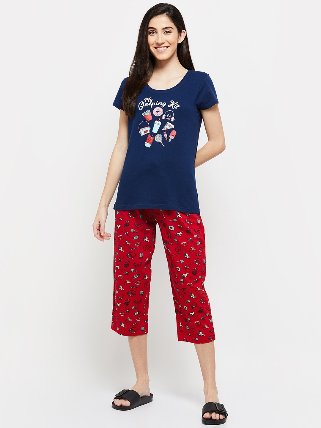 

max Women Conversational Printed Pure Cotton Night suit, Blue
