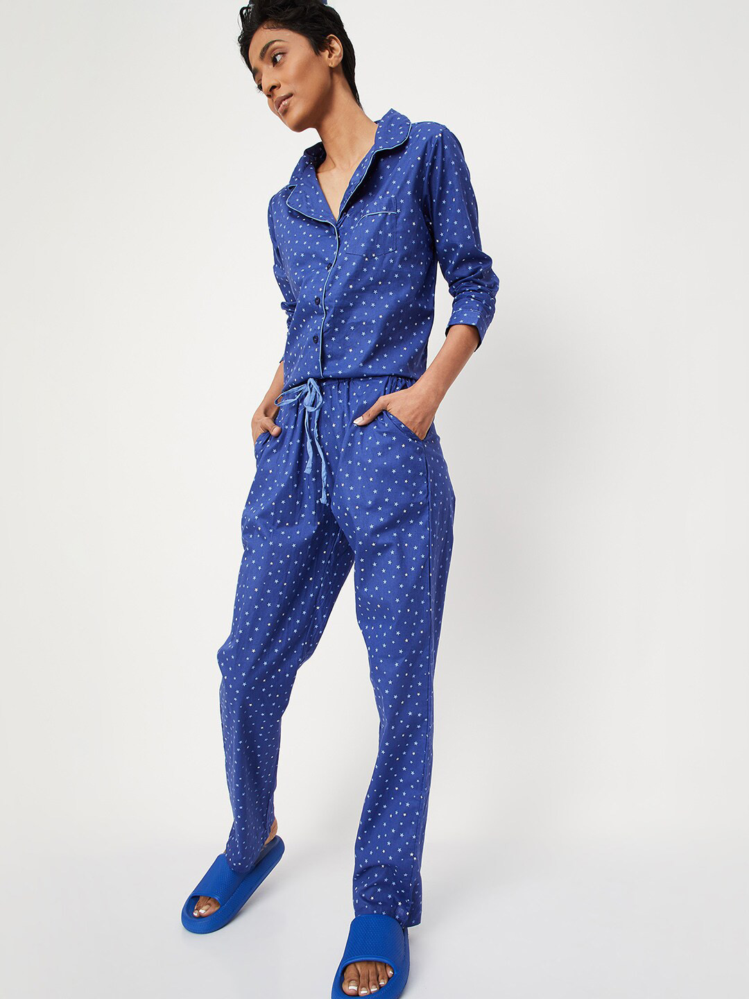 

max Women Cotton Printed Night suit, Blue