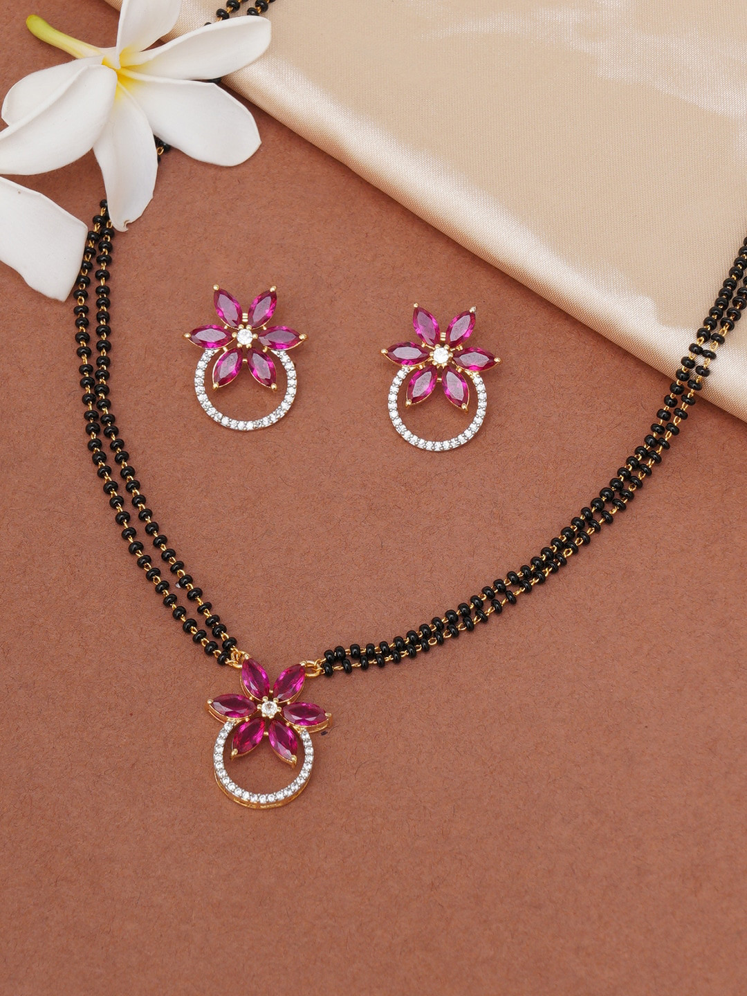 

Voylla Gold-Plated CZ-Studded & Beaded Mangalsutra, Silver