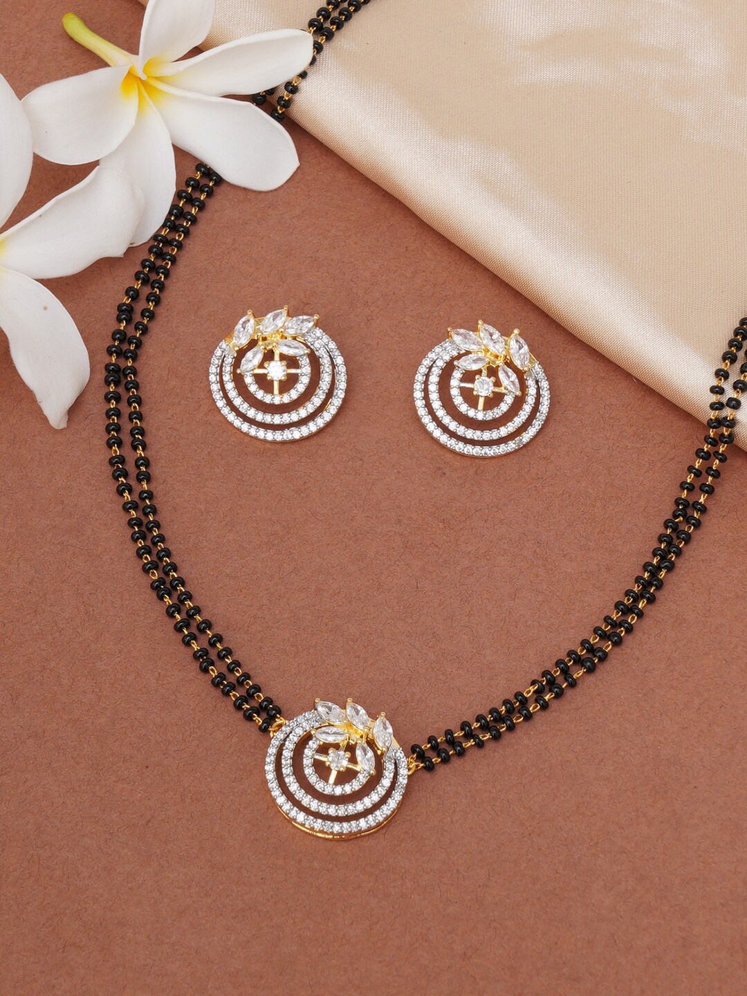 

Voylla Gold-Plated CZ-Studded & Beaded Mangalsutrautra, Silver