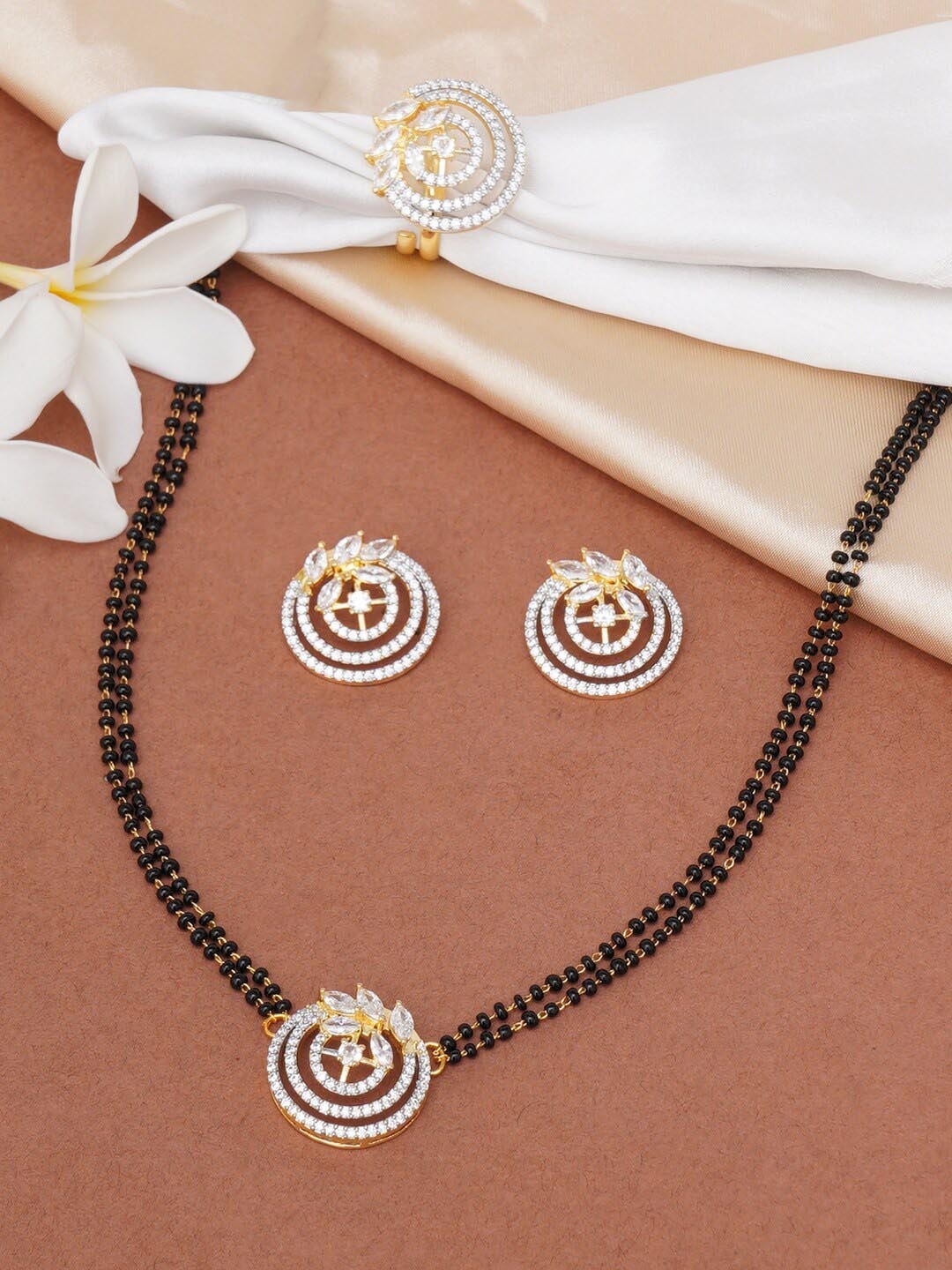 

Voylla Women Gold Plated CZ Studded & Beaded Mangalsutra, Silver