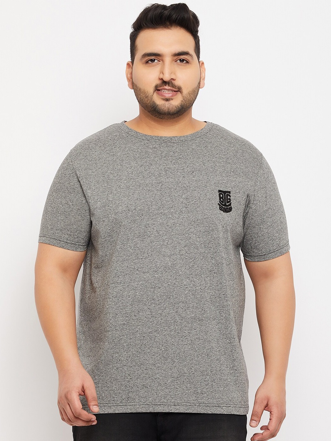 

bigbanana Men Plus Size Pure Cotton Bio Finish T-shirt, Grey