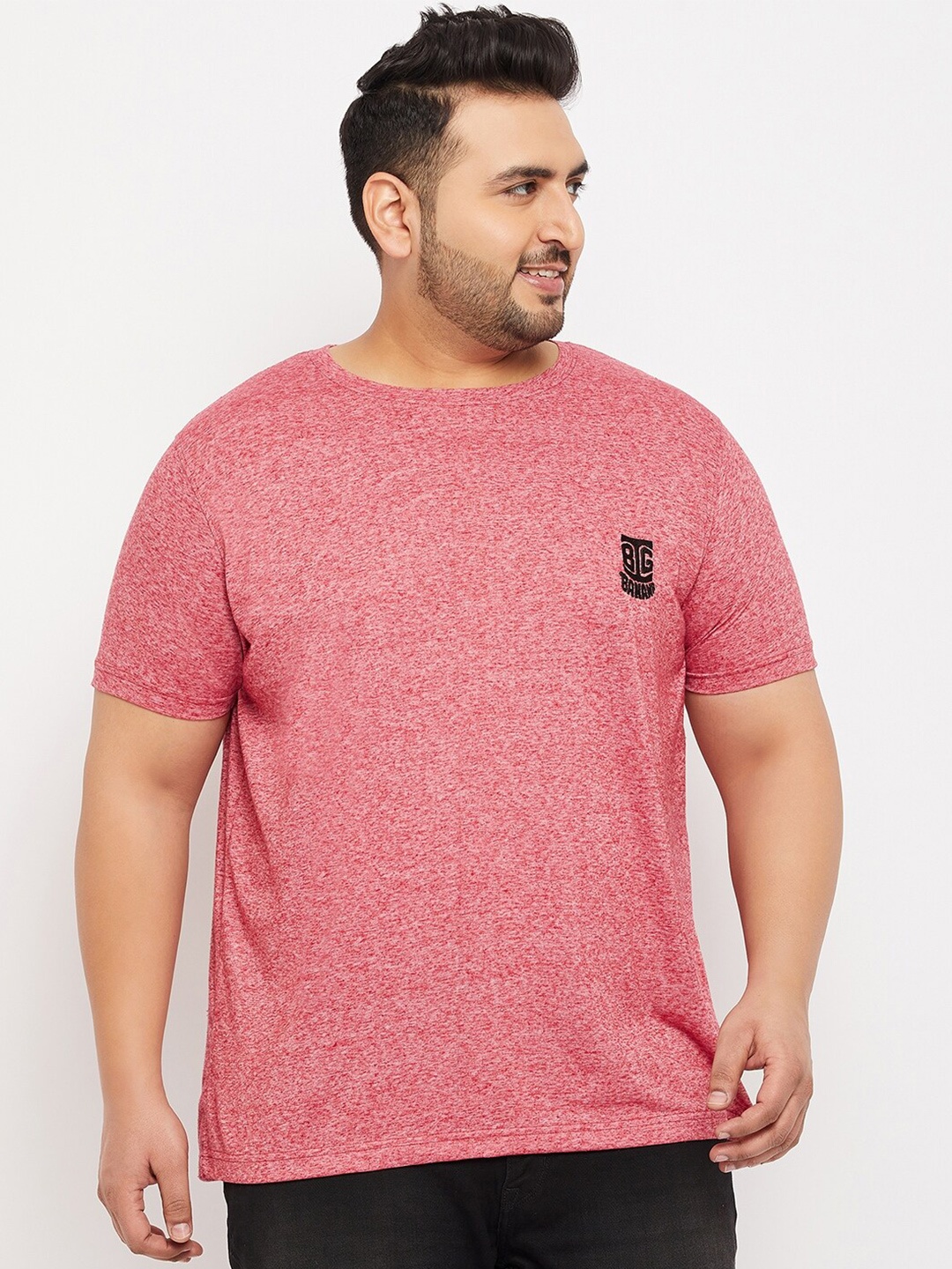

bigbanana Plus Size Men Pure Cotton Bio Finish T-shirt, Pink