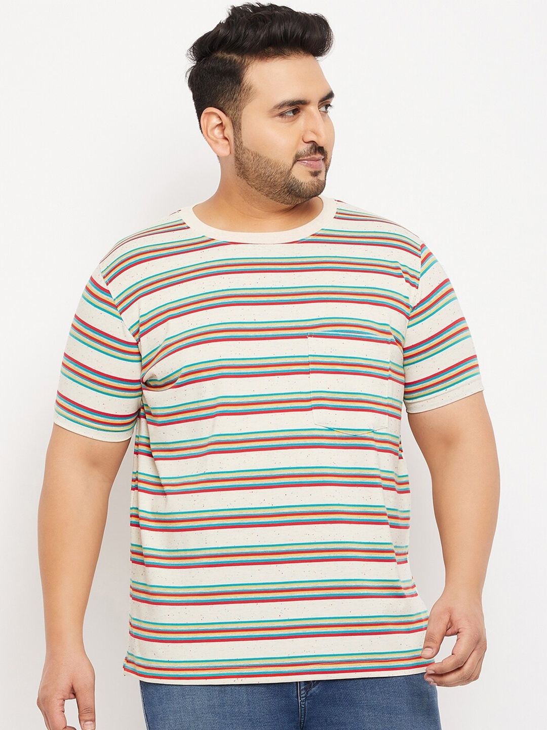

bigbanana Men Plus SizeStriped Pure Cotton Bio Finish T-shirt, Multi