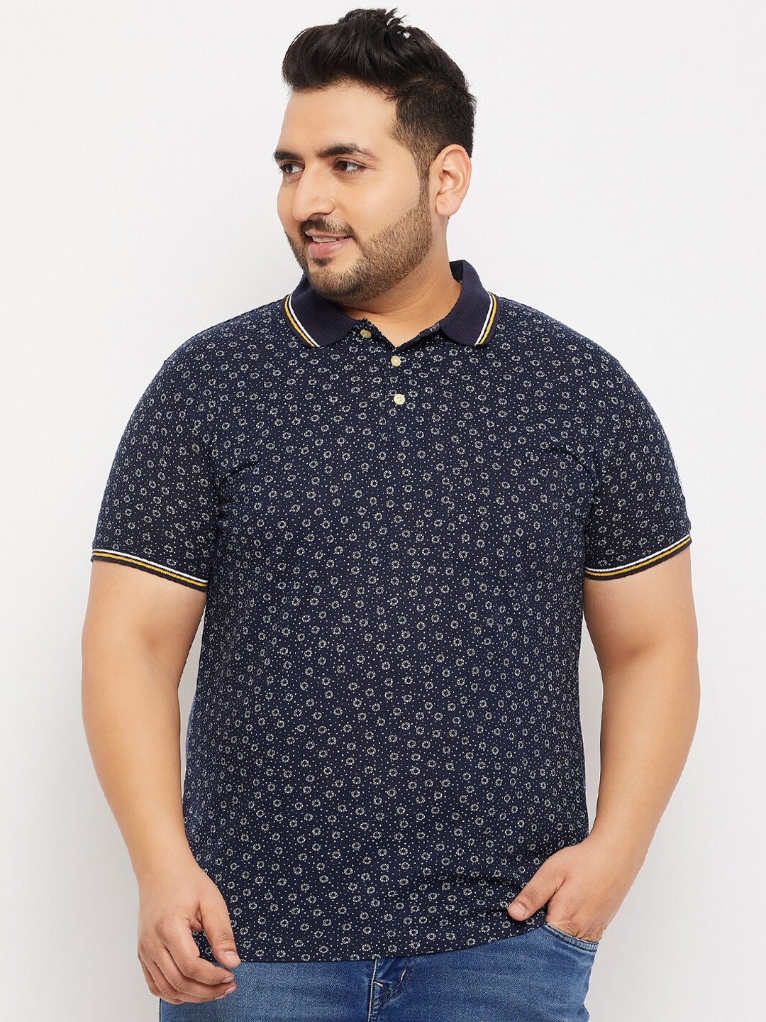 

bigbanana Men Plus Size Printed Pure Cotton Bio Finish T-shirt, Navy blue