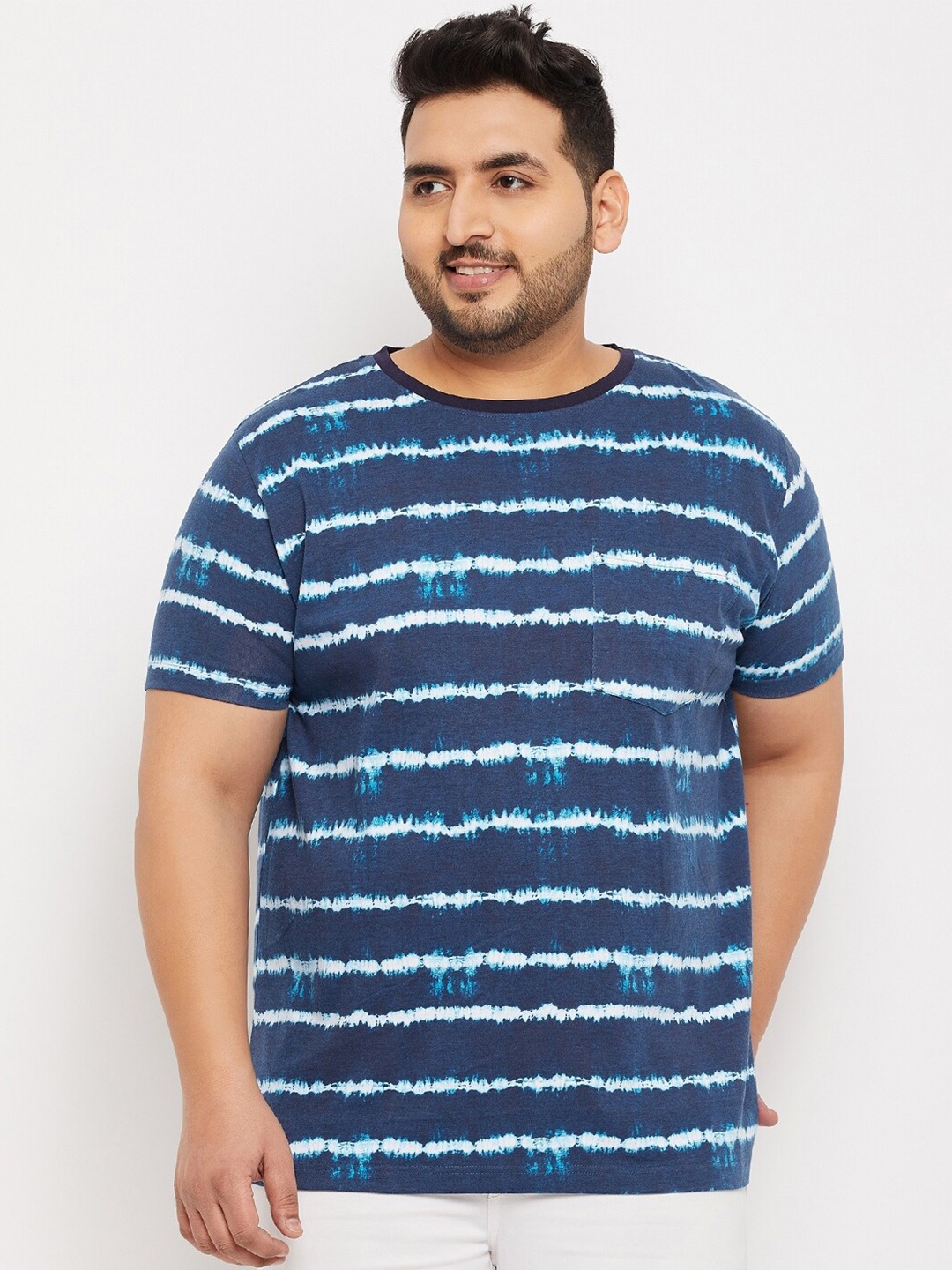 

bigbanana Men Plus Size Striped Pure Cotton Bio Finish T-shirt, Blue