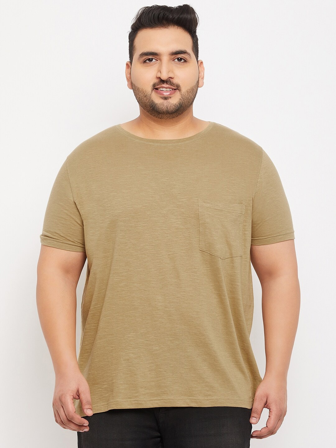 

bigbanana Men Plus Size Pure Cotton Bio Finish T-shirt, Mustard