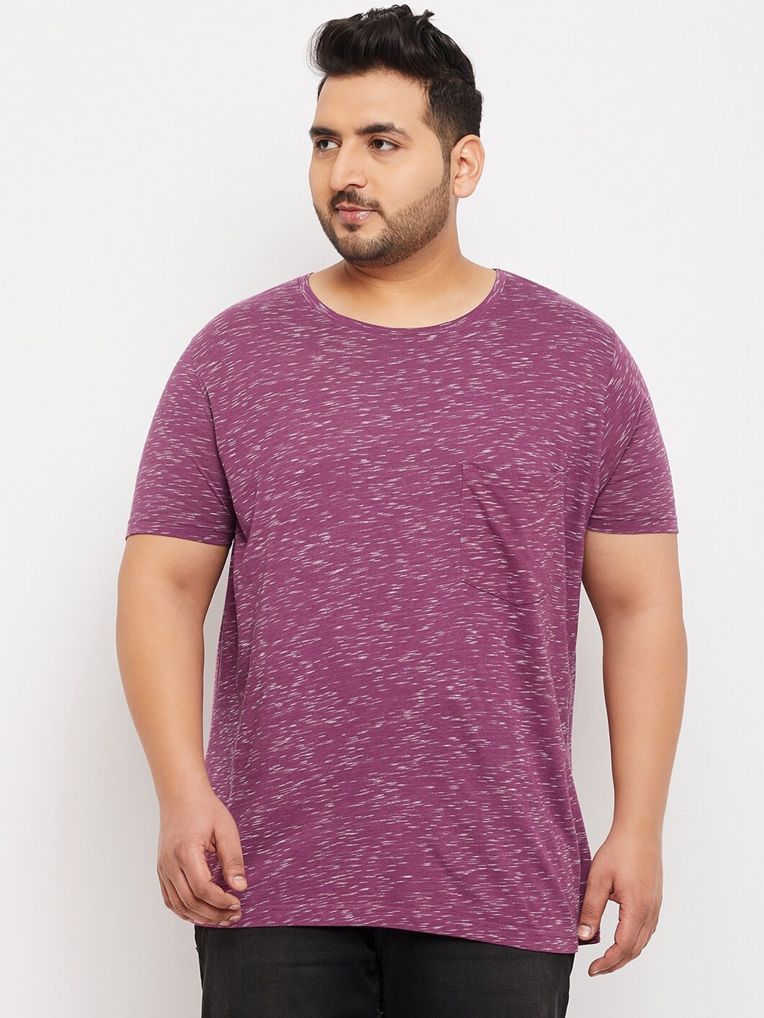 

bigbanana Men Plus Size Geometric Printed Pure Cotton Bio Finish T-shirt, Purple