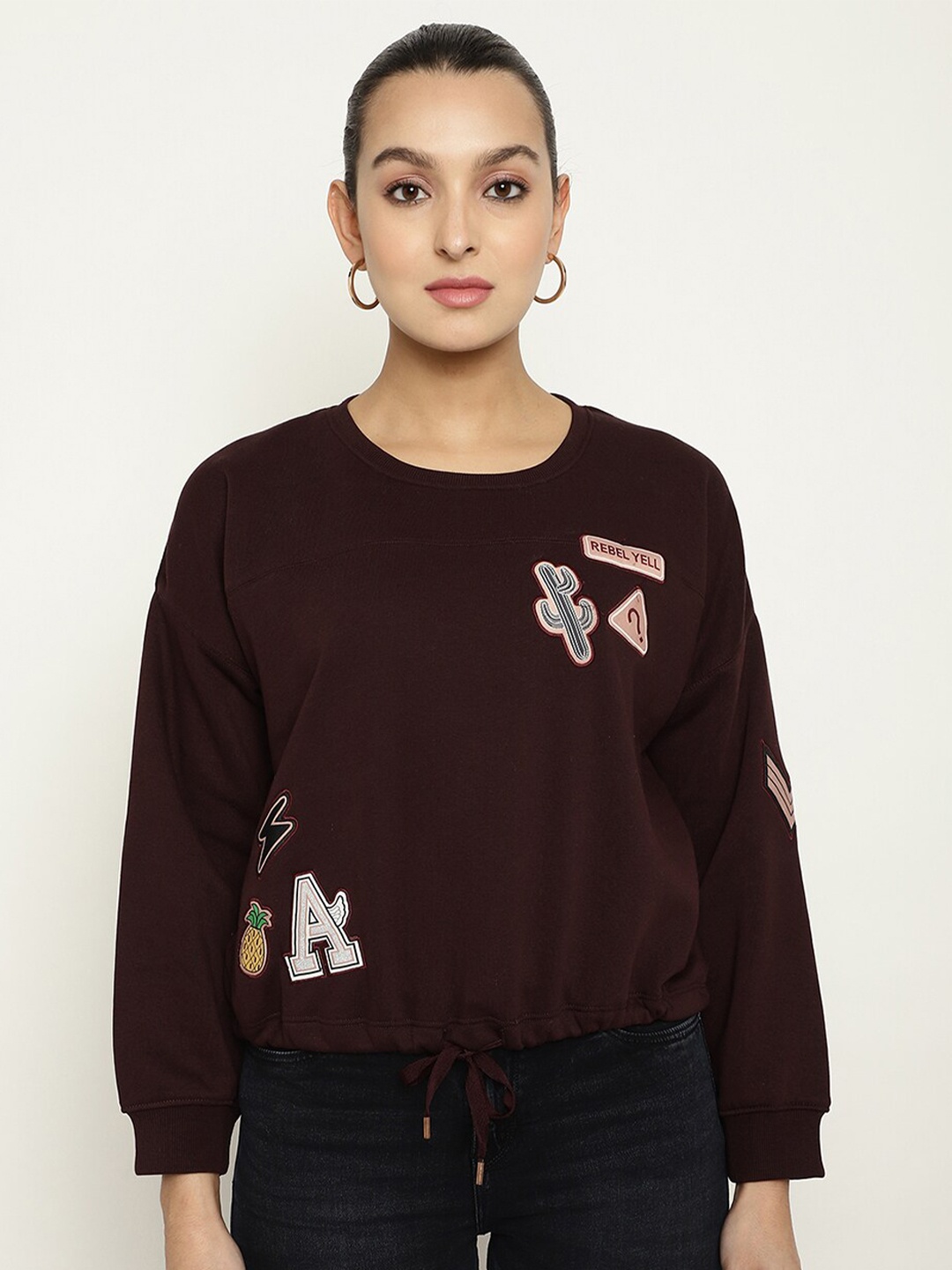 

METTLE Women Applique Fleece Sweatshirt, Maroon