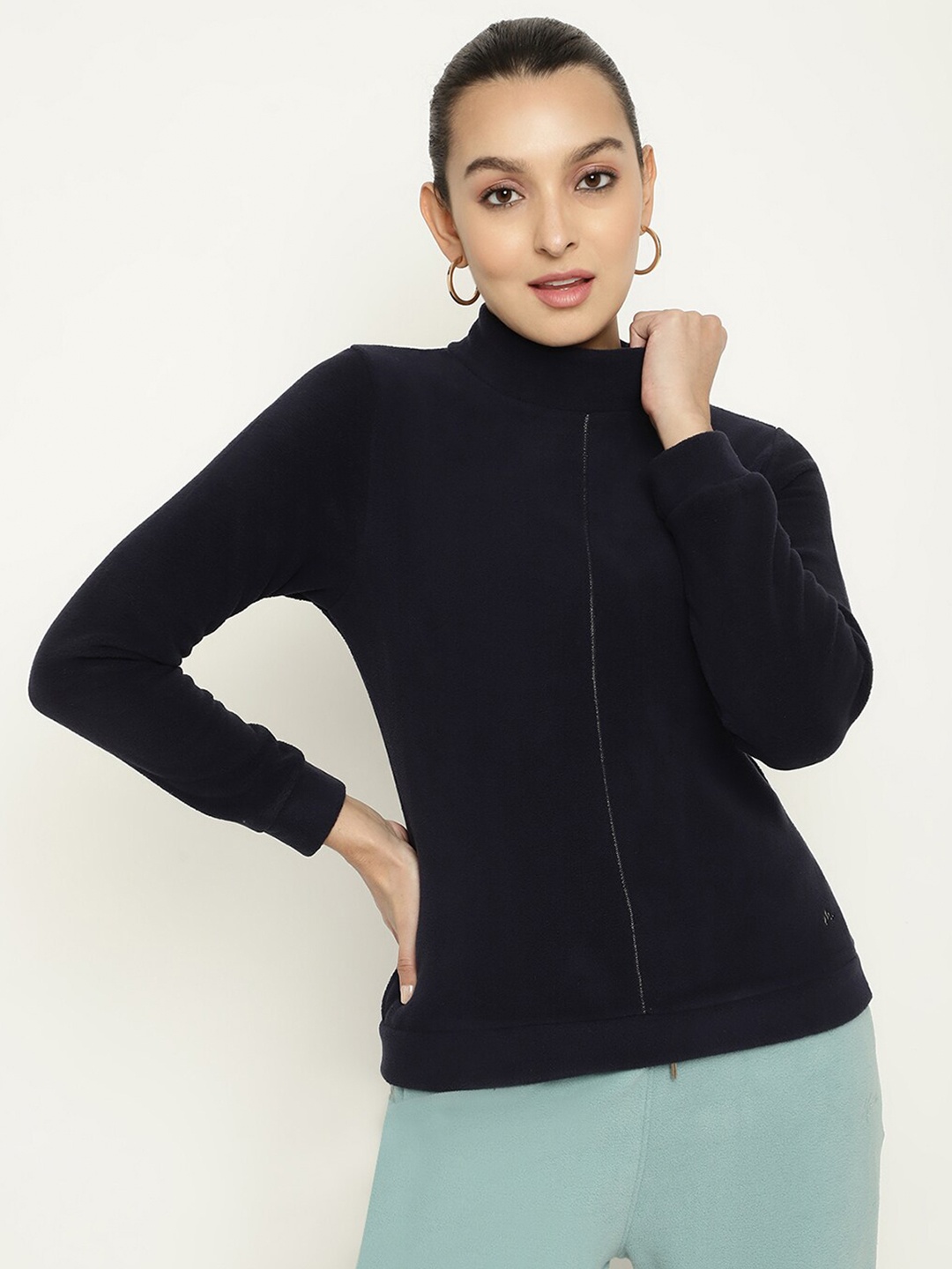 

METTLE Women High Neck Fleece Sweatshirt, Navy blue
