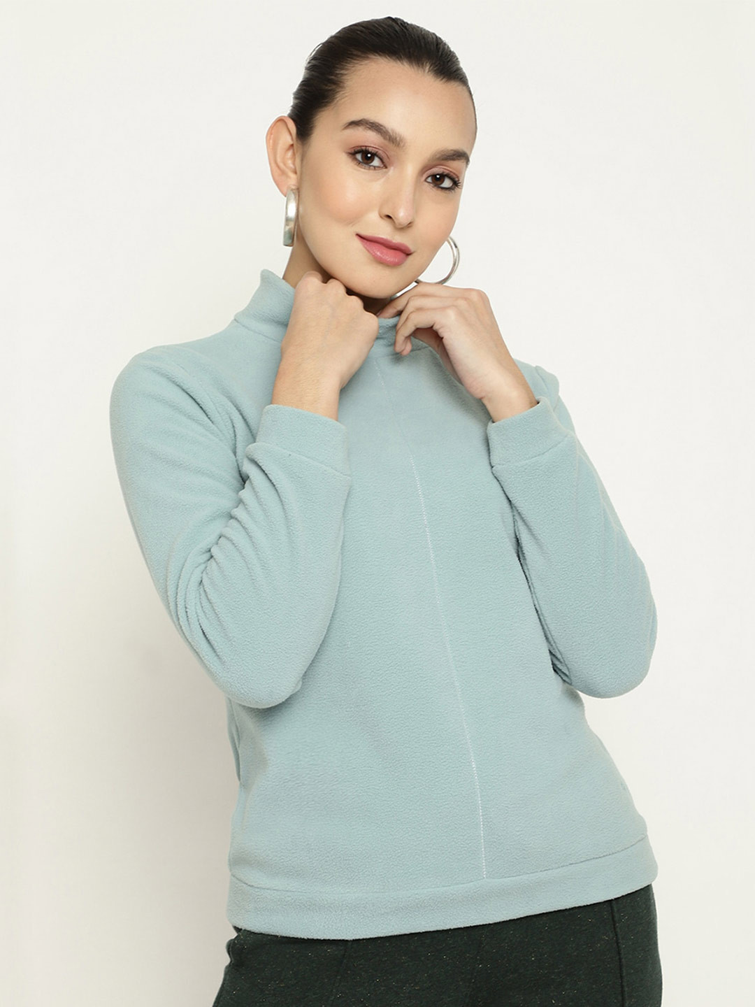 

METTLE Women High Neck Fleece Sweatshirt, Green
