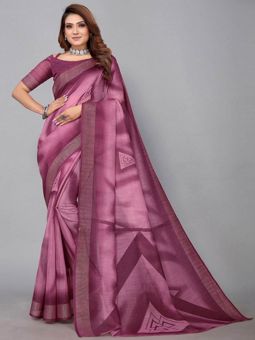 

KALINI Geometric Printed Saree, Purple