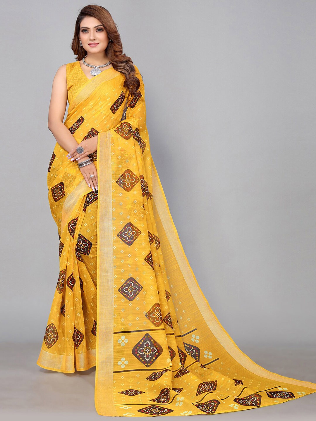 

KALINI Bandhani Saree, Yellow