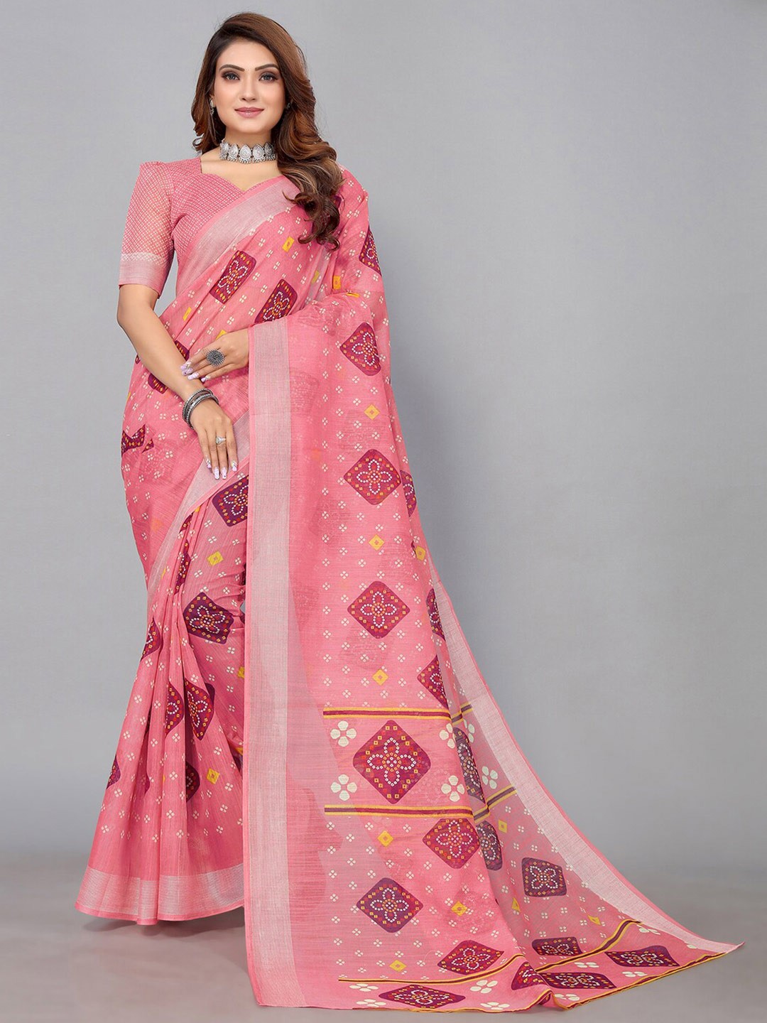

KALINI Zari Bandhani Saree, Pink