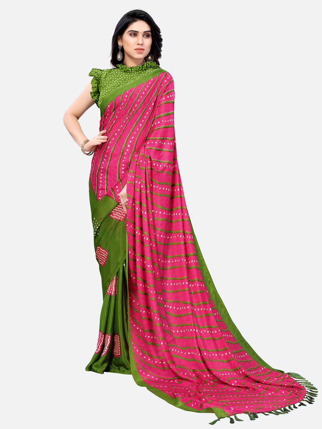 

KALINI Silk Blend Bandhani Saree, Pink
